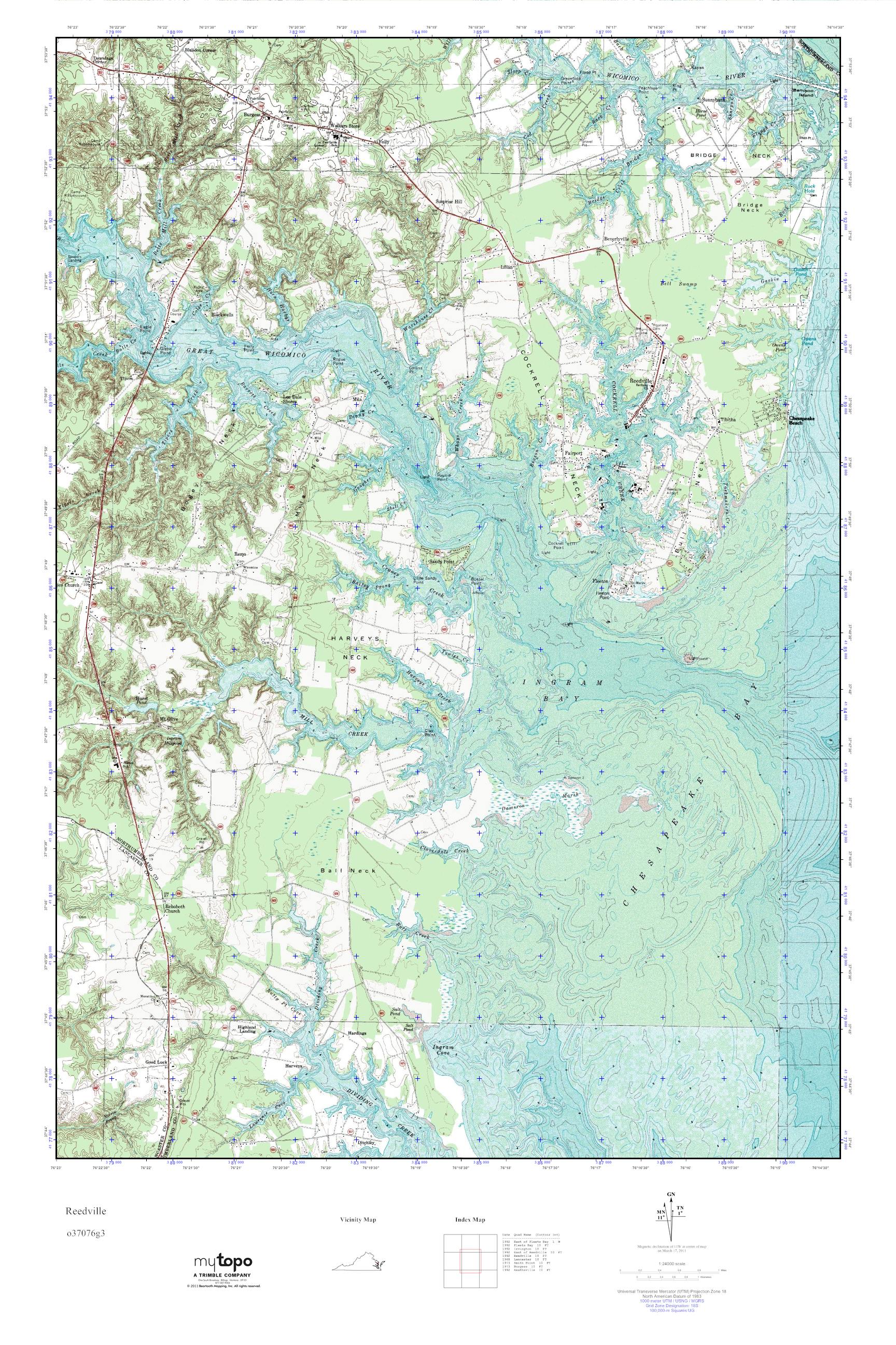 MyTopo Reedville, Virginia USGS Quad Topo Map