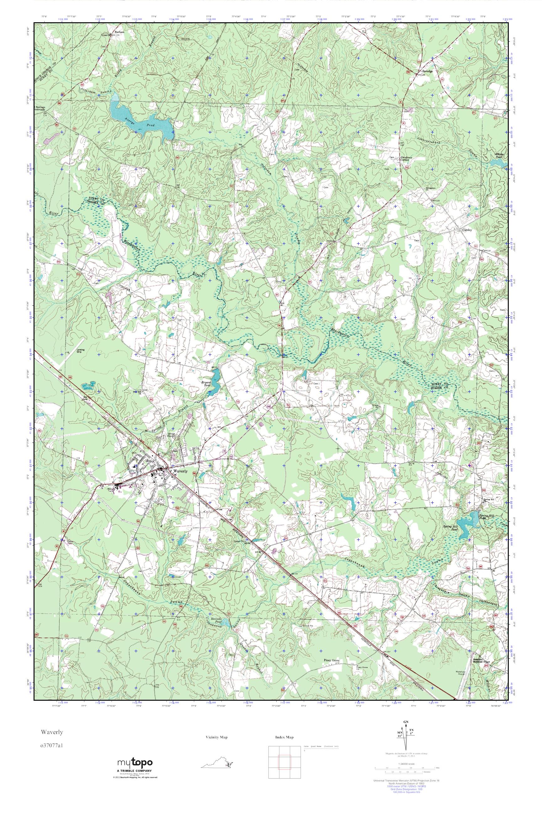 MyTopo Waverly, Virginia USGS Quad Topo Map