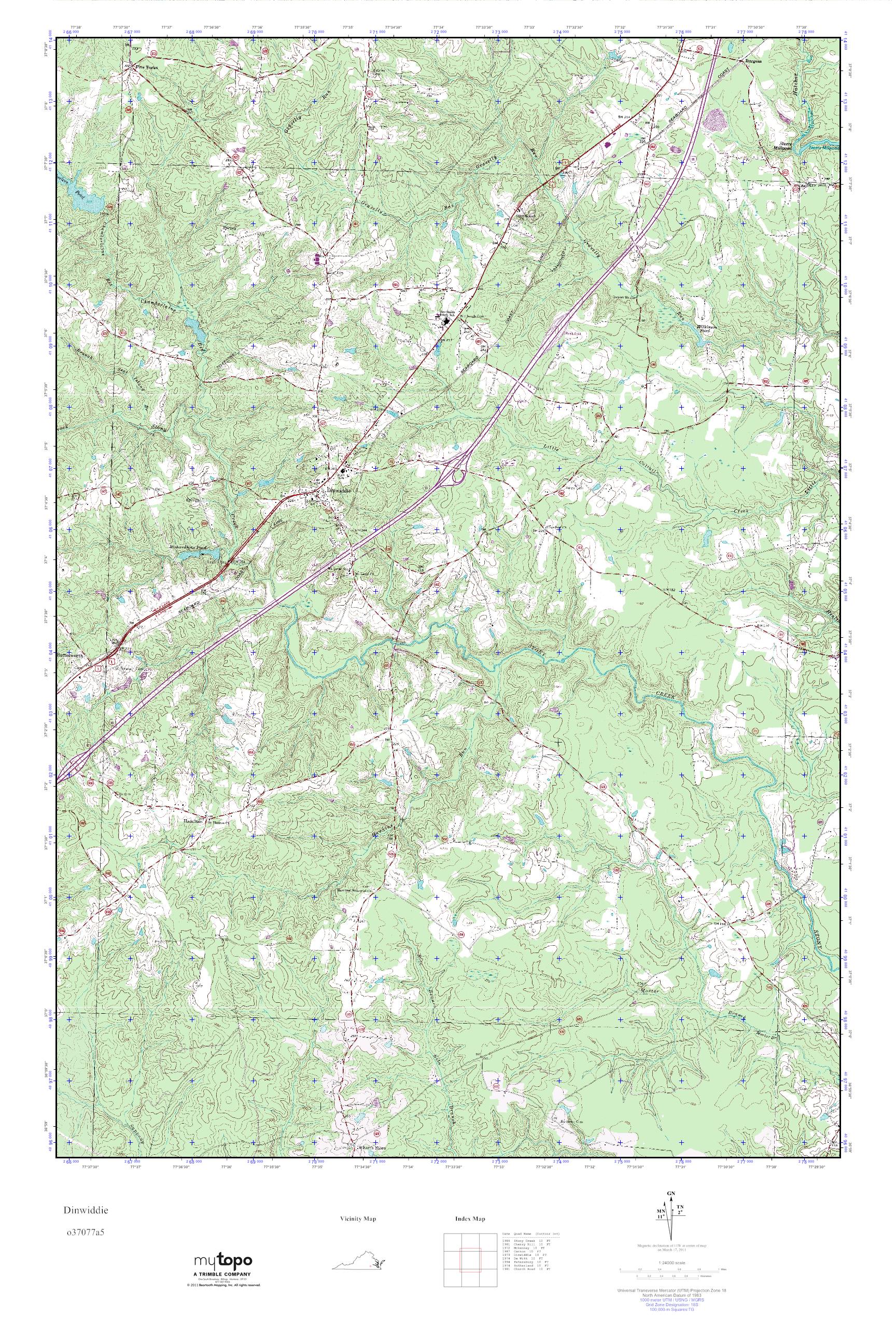 MyTopo Dinwiddie, Virginia USGS Quad Topo Map