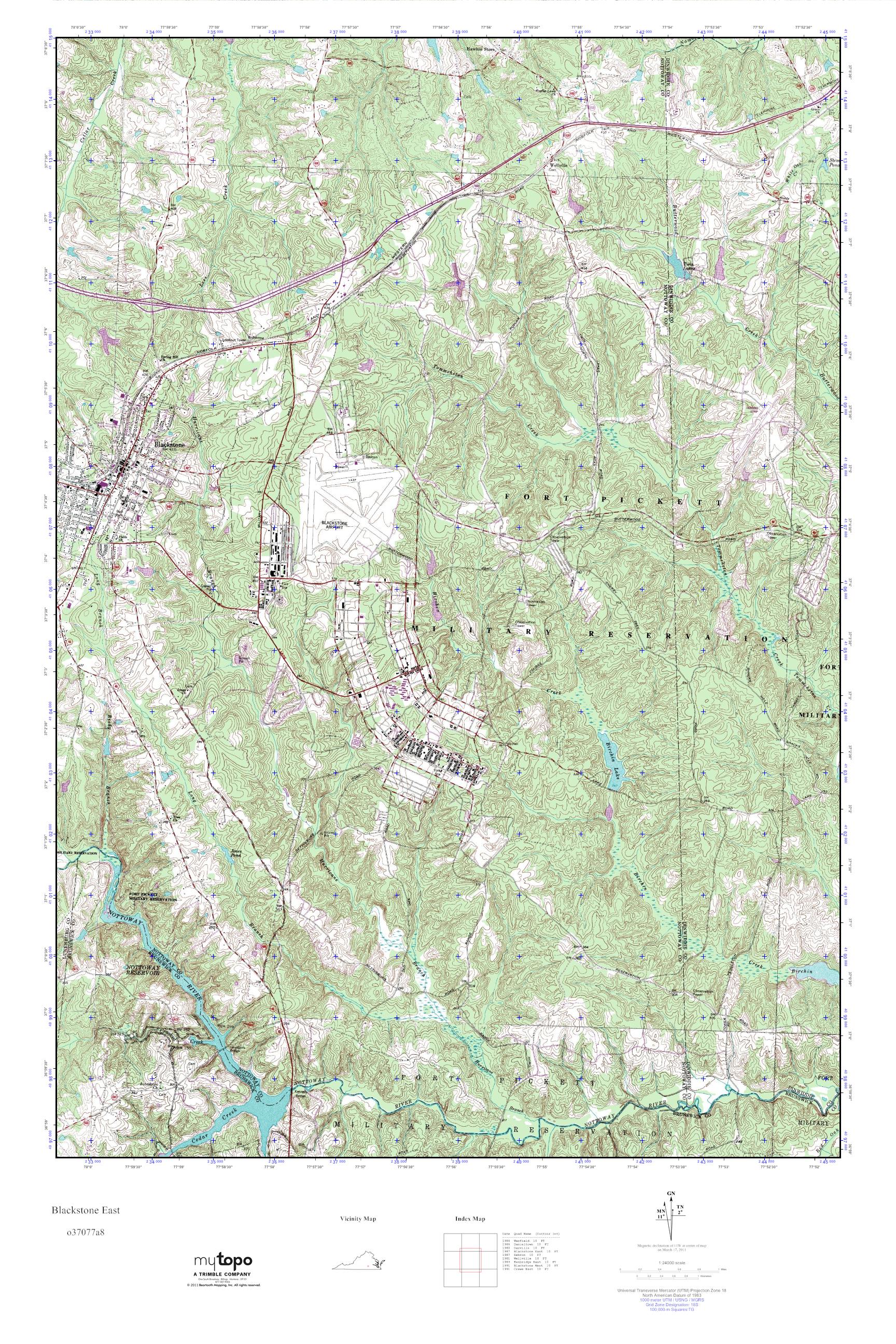 MyTopo Blackstone East, Virginia USGS Quad Topo Map