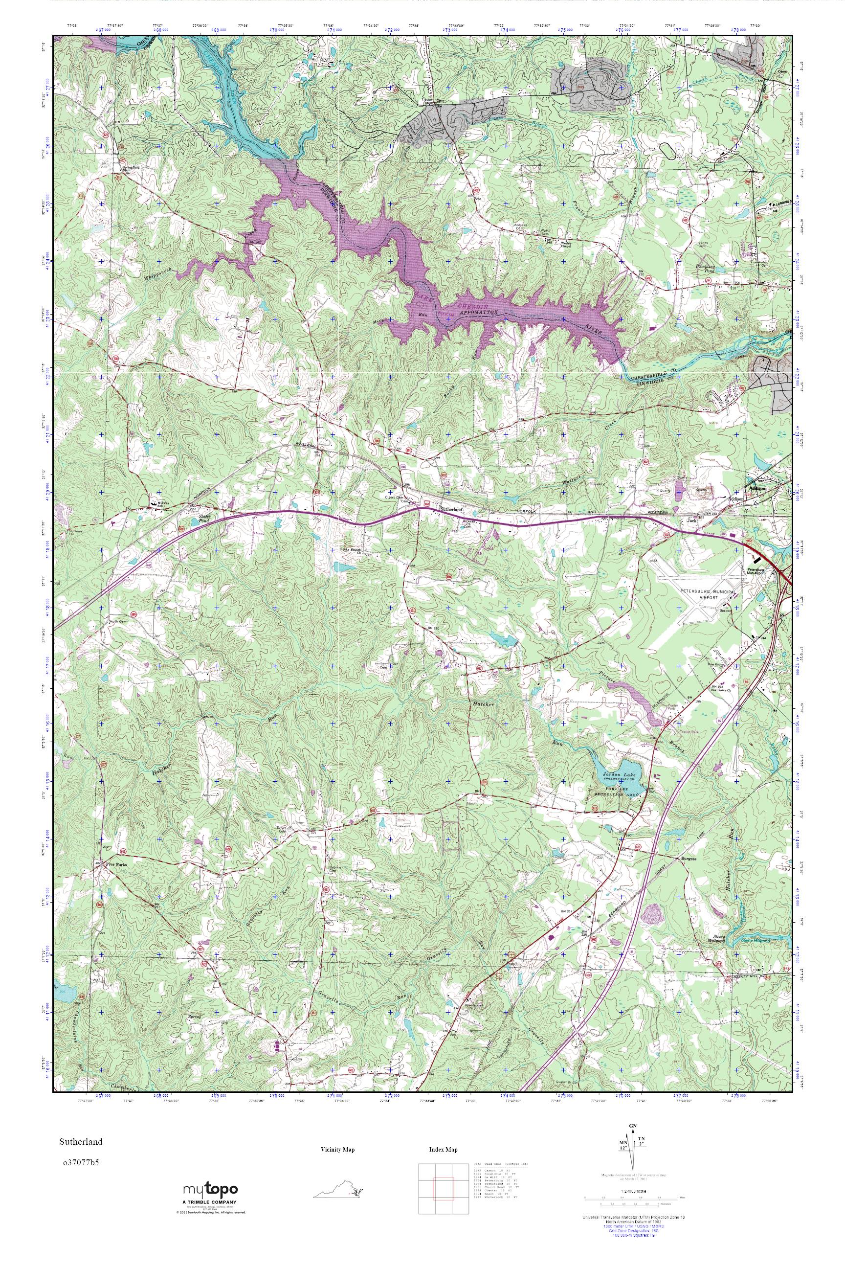 MyTopo Sutherland, Virginia USGS Quad Topo Map