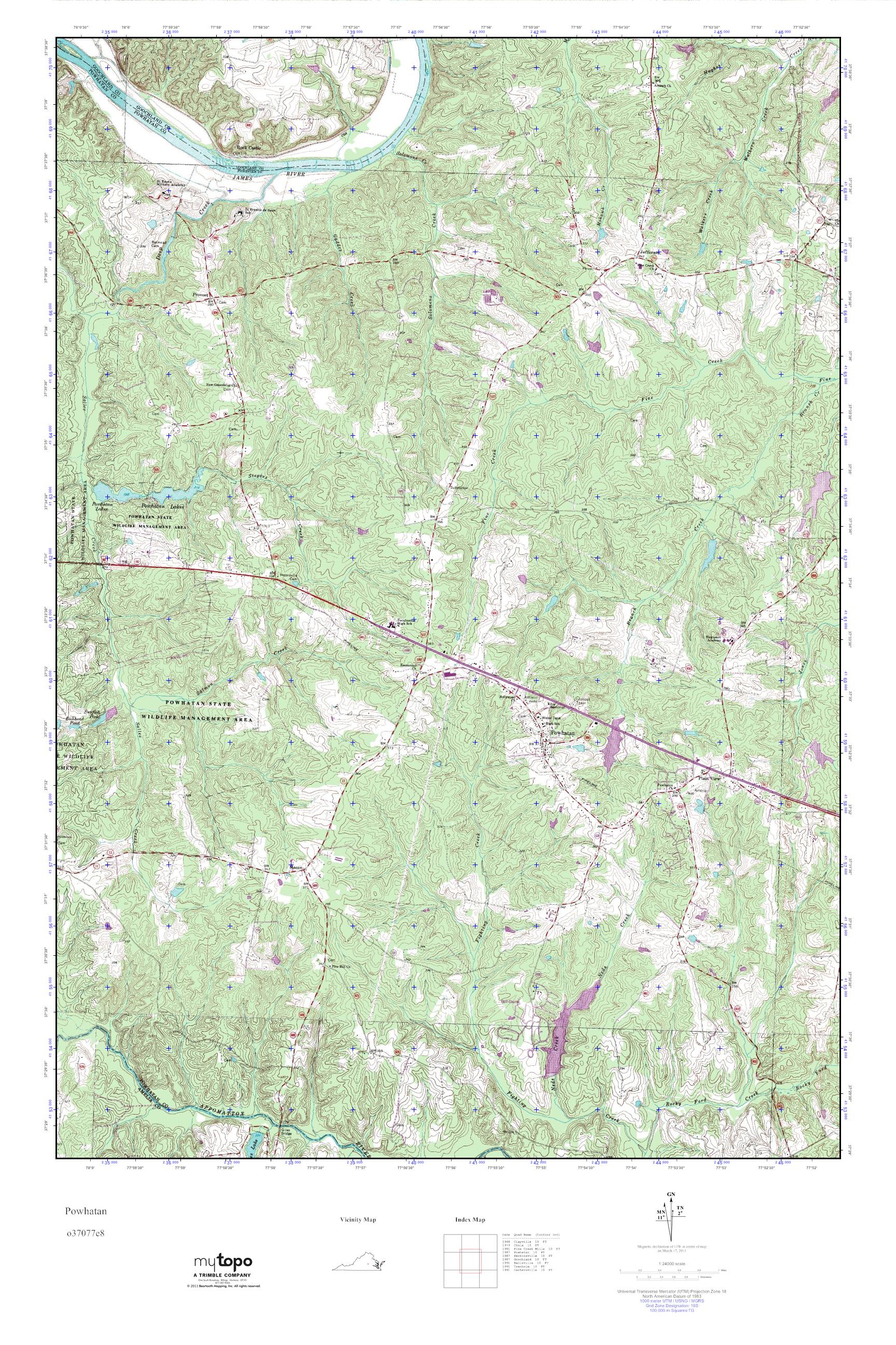 MyTopo Powhatan, Virginia USGS Quad Topo Map