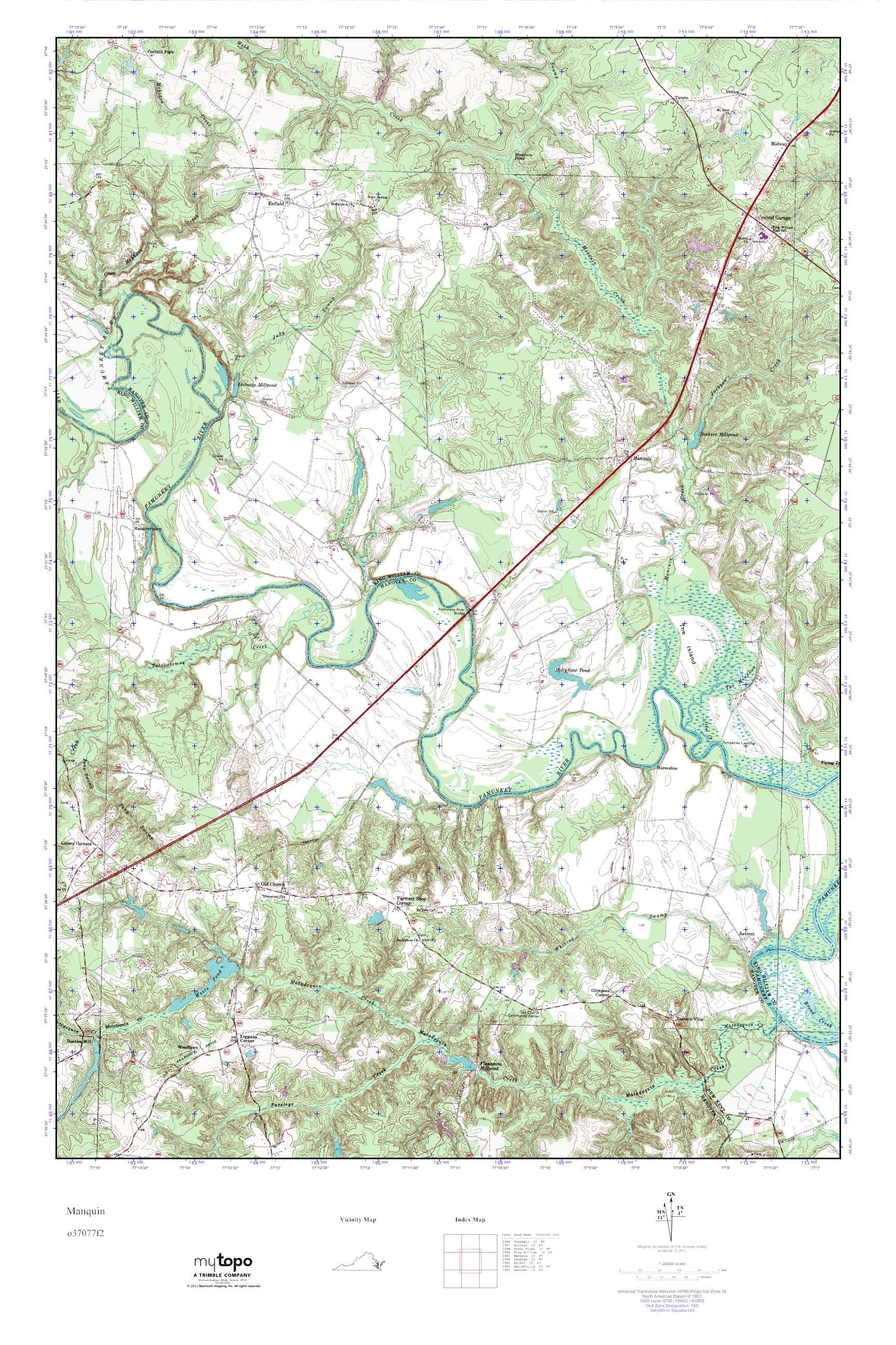 MyTopo Manquin, Virginia USGS Quad Topo Map