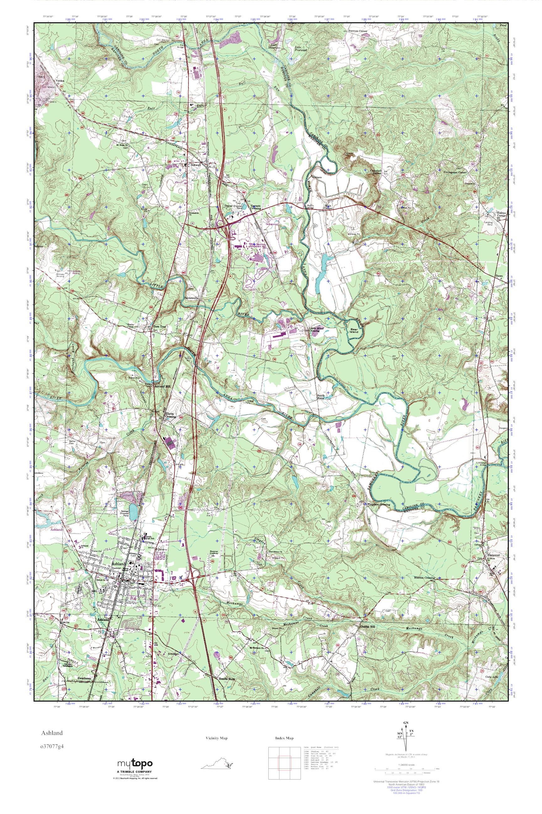 MyTopo Ashland, Virginia USGS Quad Topo Map