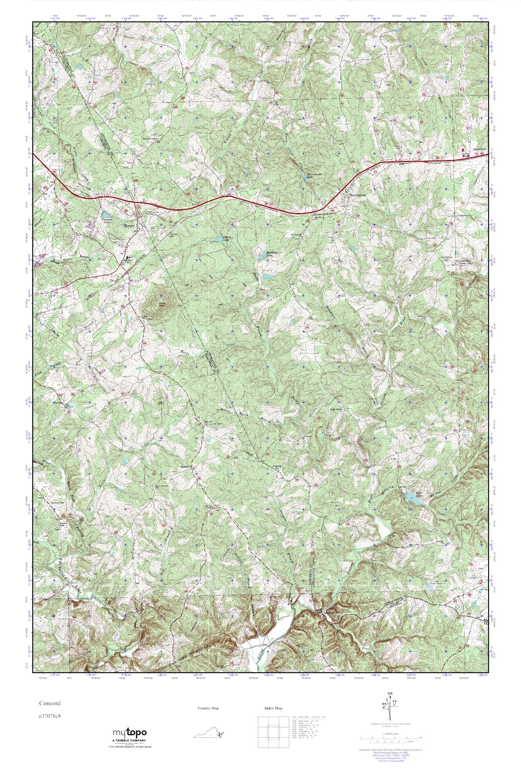 MyTopo Concord, Virginia USGS Quad Topo Map