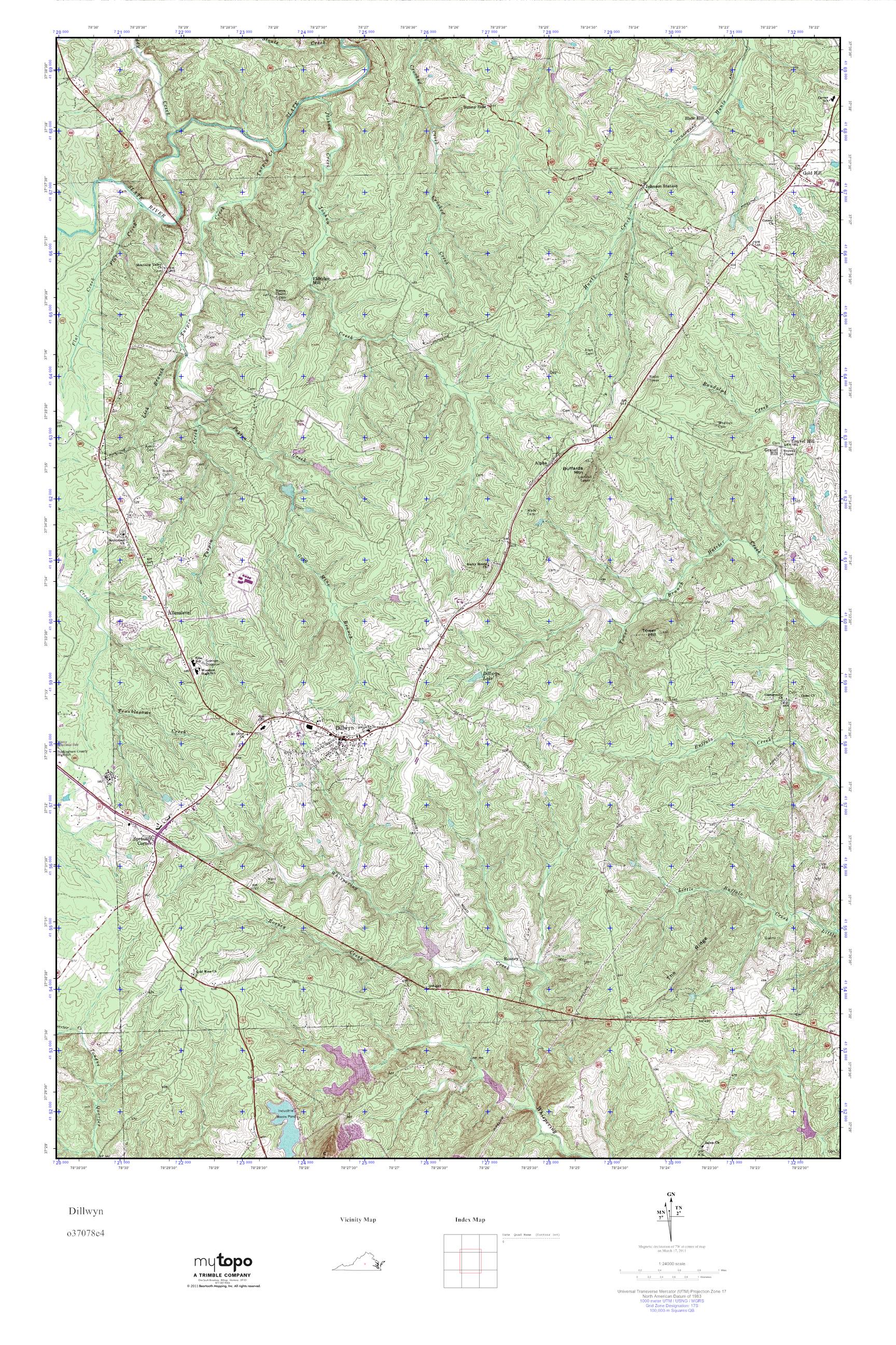 MyTopo Dillwyn, Virginia USGS Quad Topo Map
