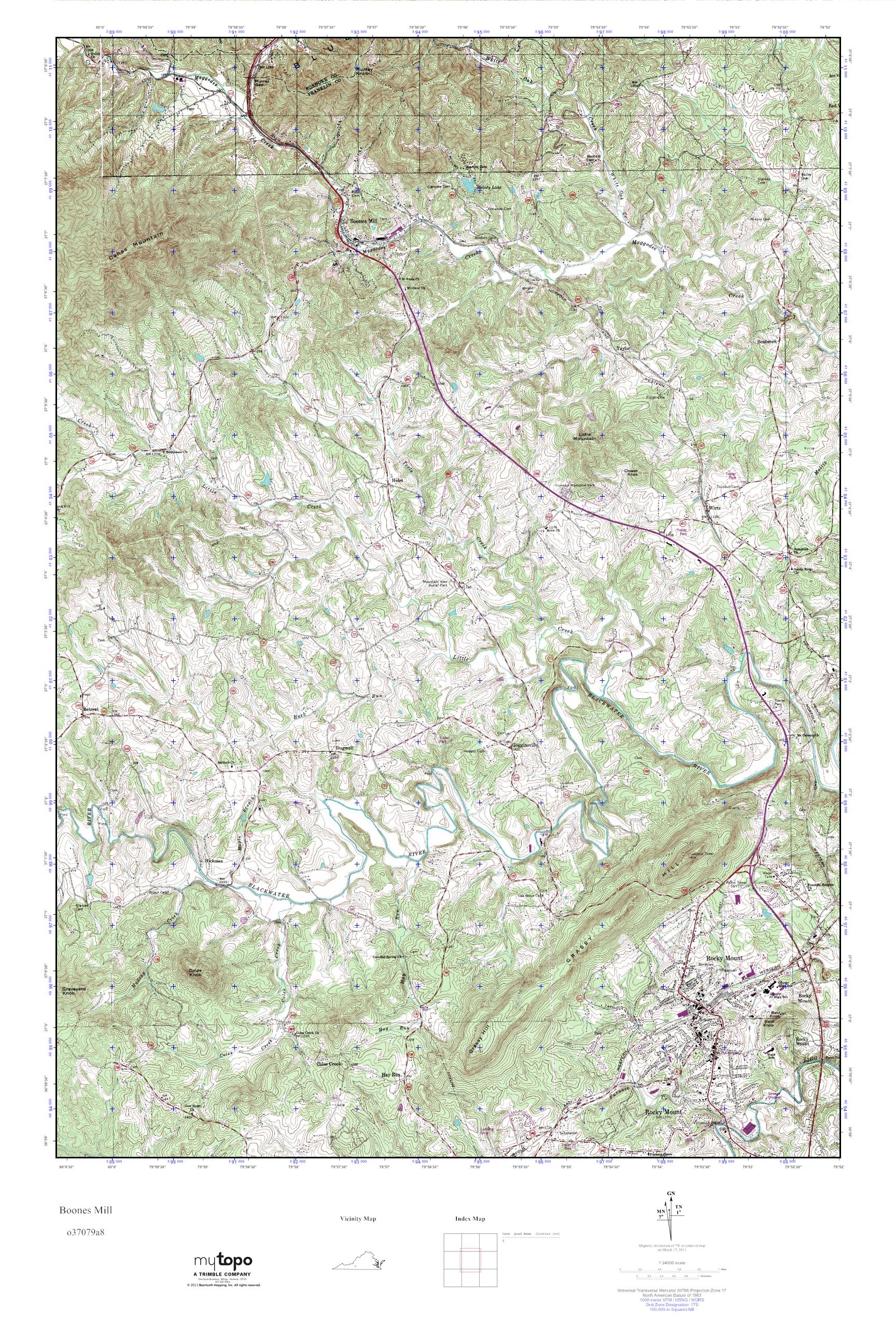 MyTopo Boones Mill, Virginia USGS Quad Topo Map