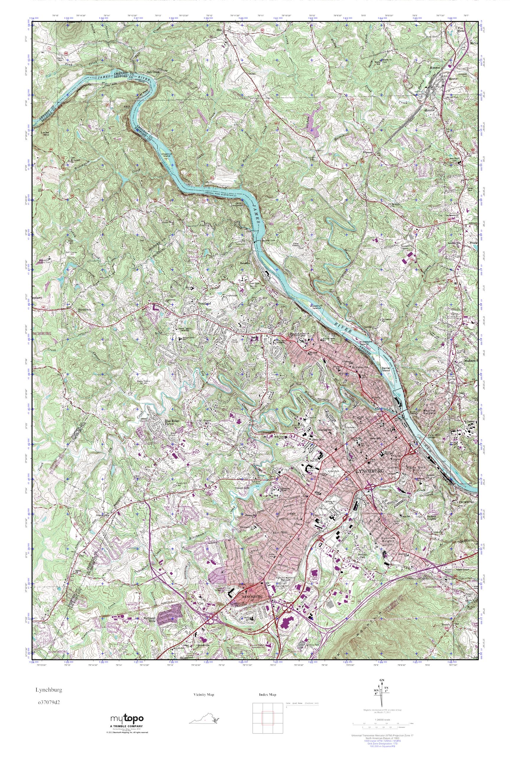 MyTopo Lynchburg, Virginia USGS Quad Topo Map