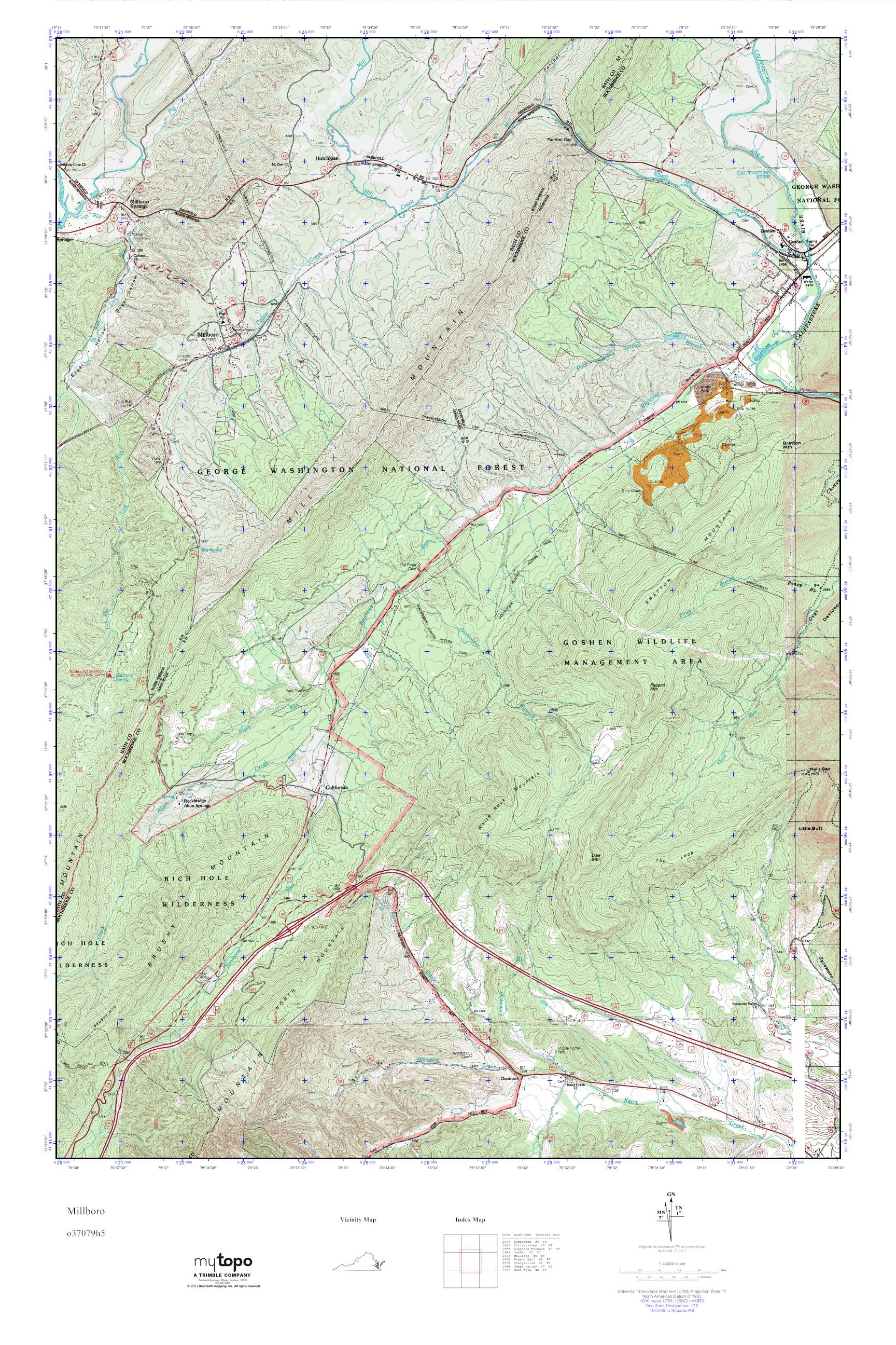 MyTopo Millboro, Virginia USGS Quad Topo Map