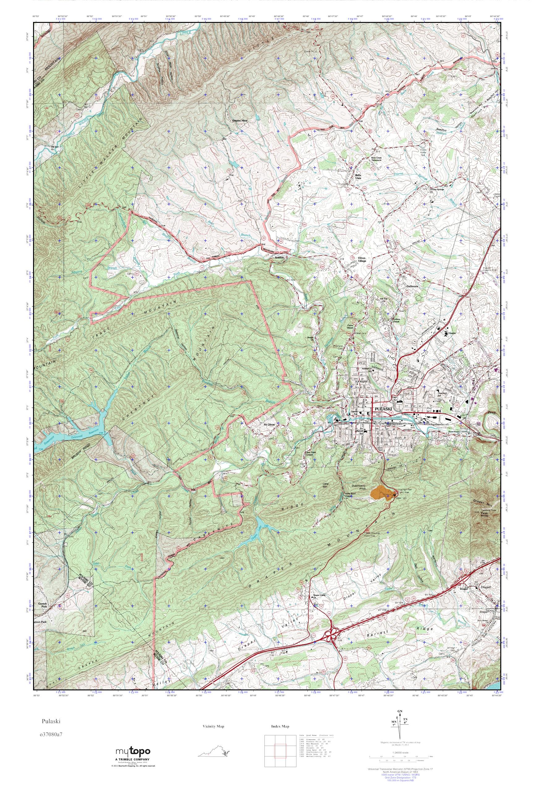 MyTopo Pulaski, Virginia USGS Quad Topo Map