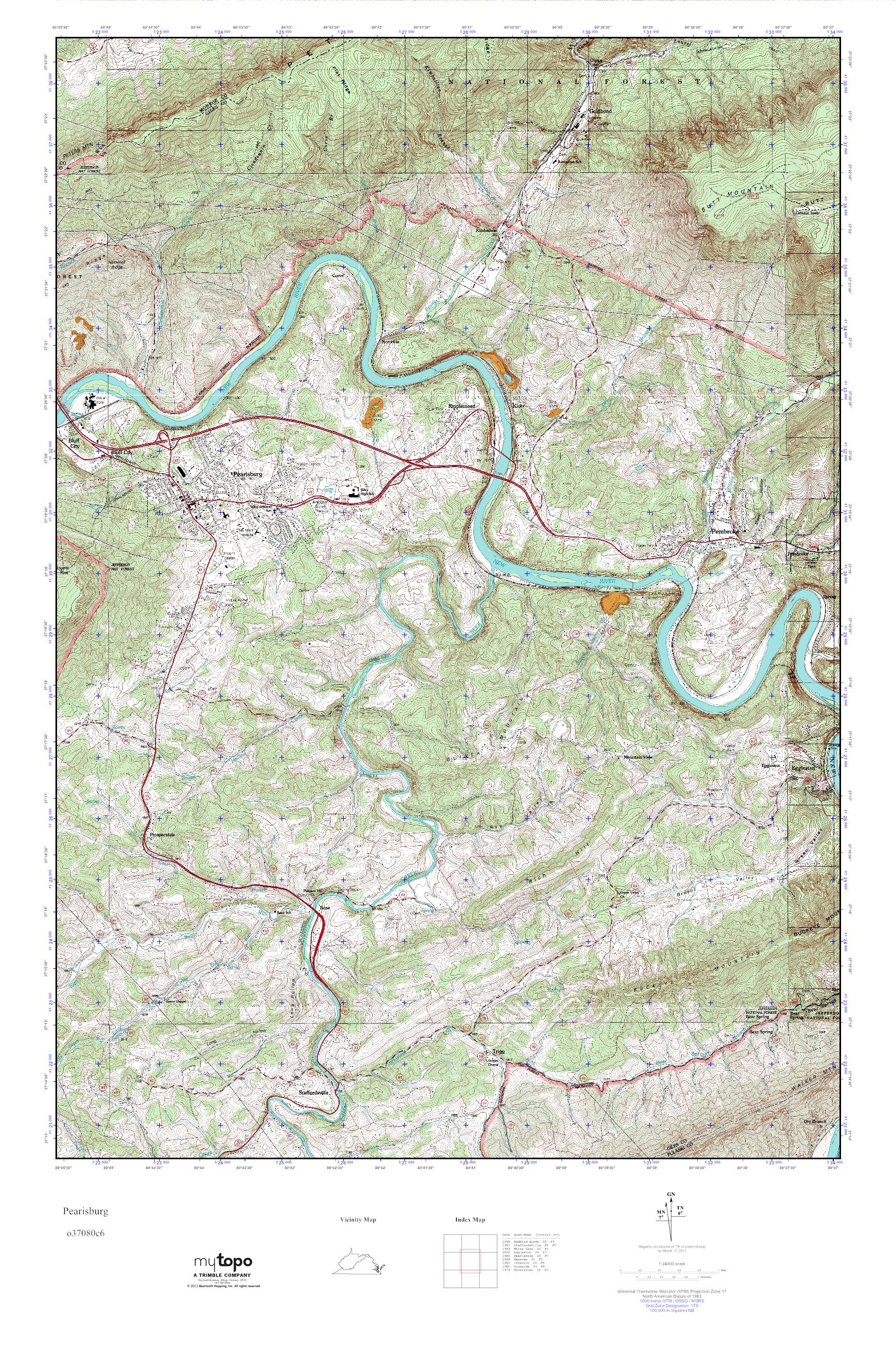 MyTopo Pearisburg, Virginia USGS Quad Topo Map
