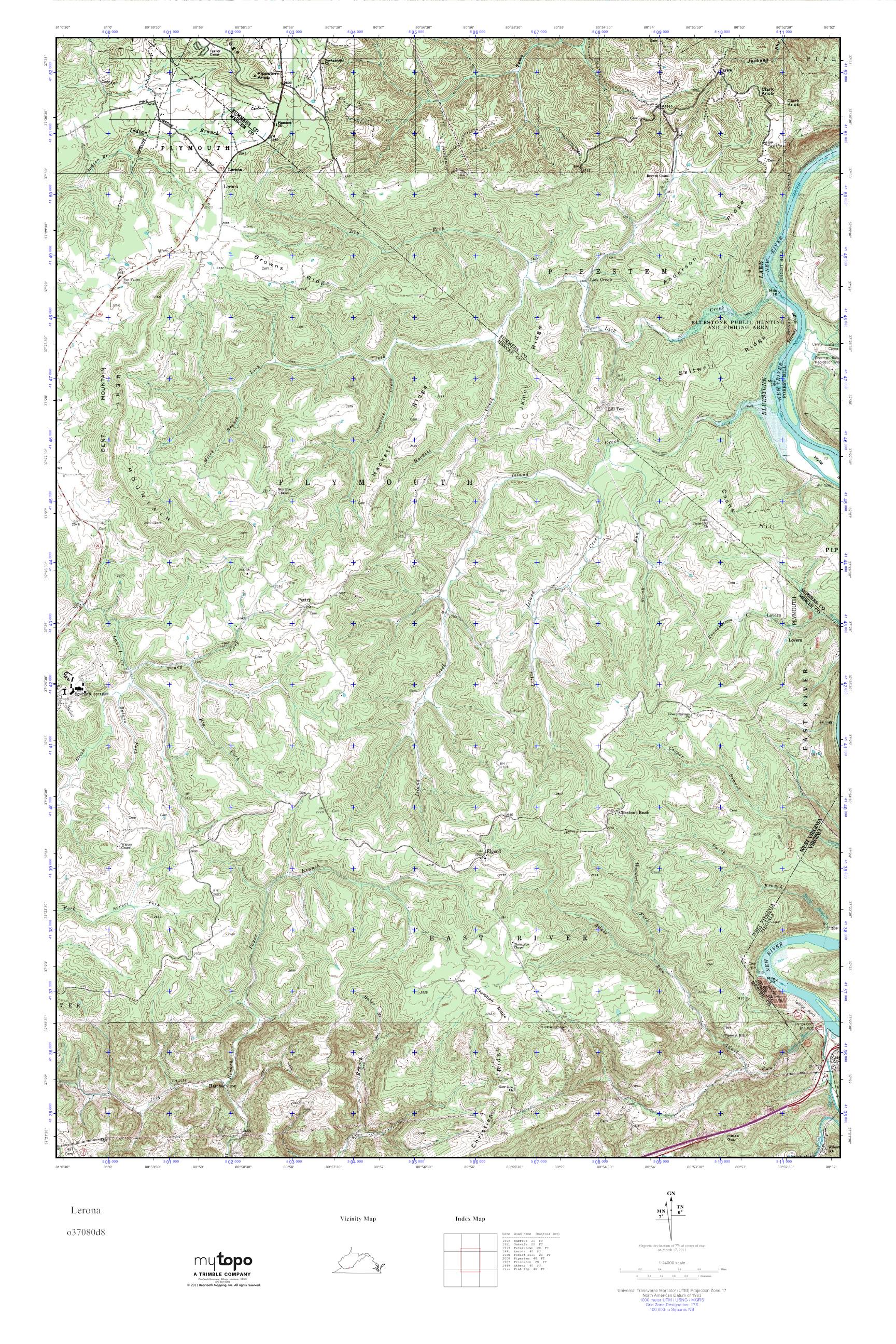 MyTopo Lerona, West Virginia USGS Quad Topo Map