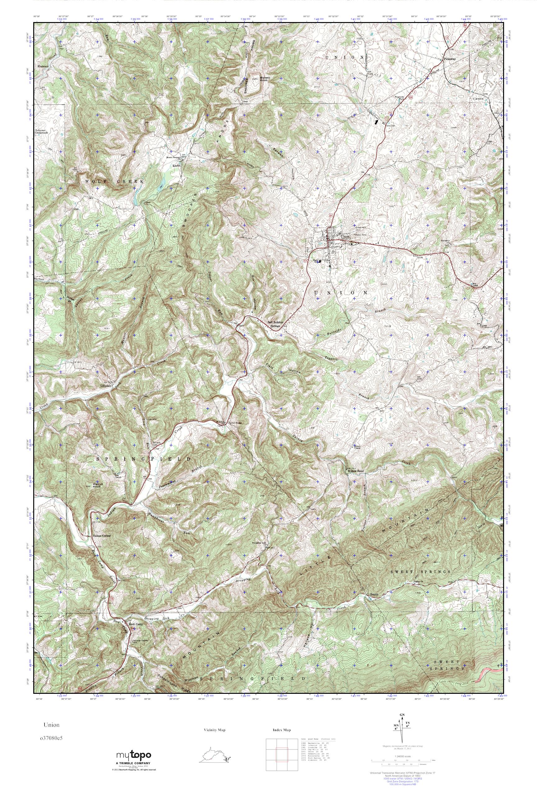 MyTopo Union, West Virginia USGS Quad Topo Map