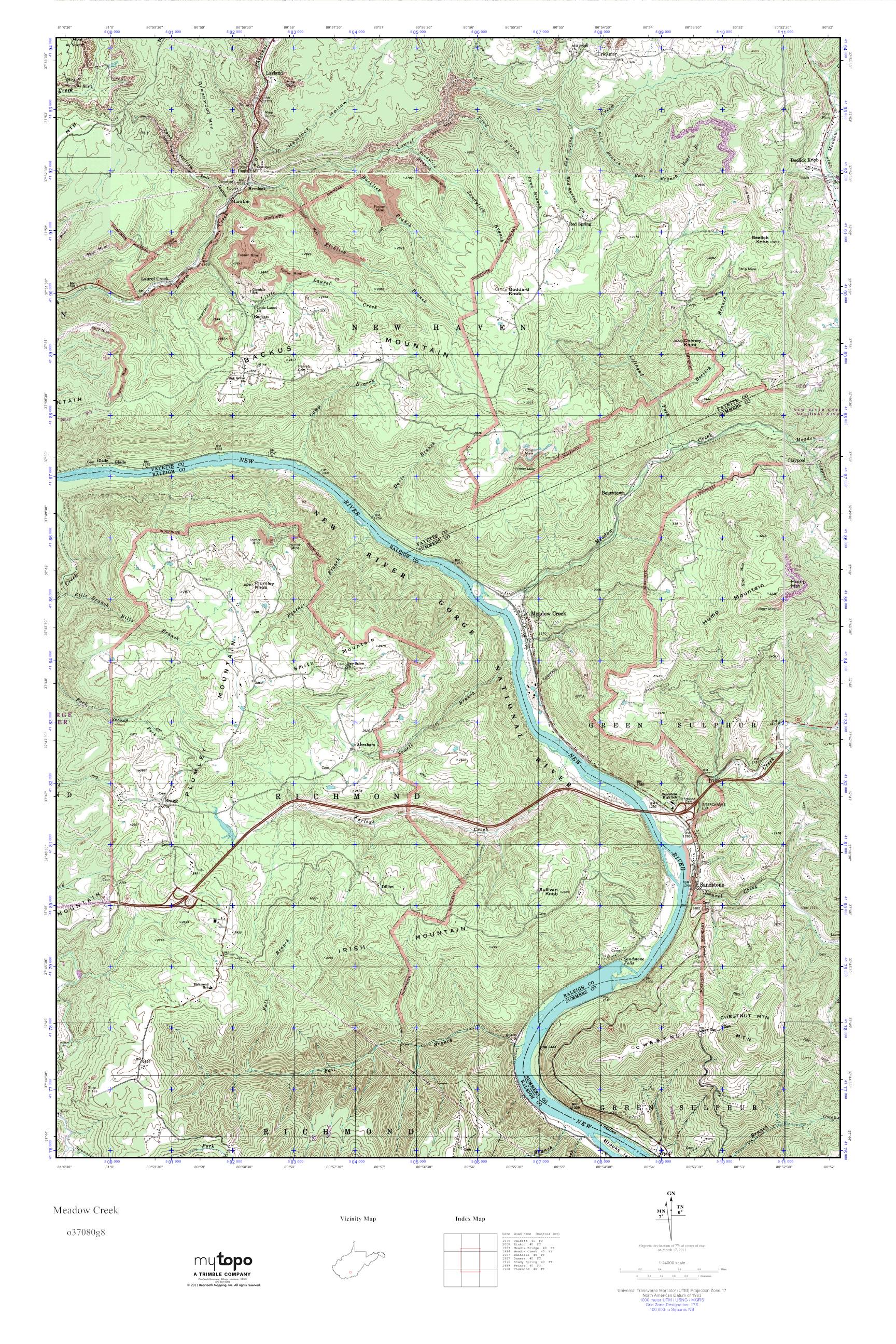 MyTopo Meadow Creek, West Virginia USGS Quad Topo Map