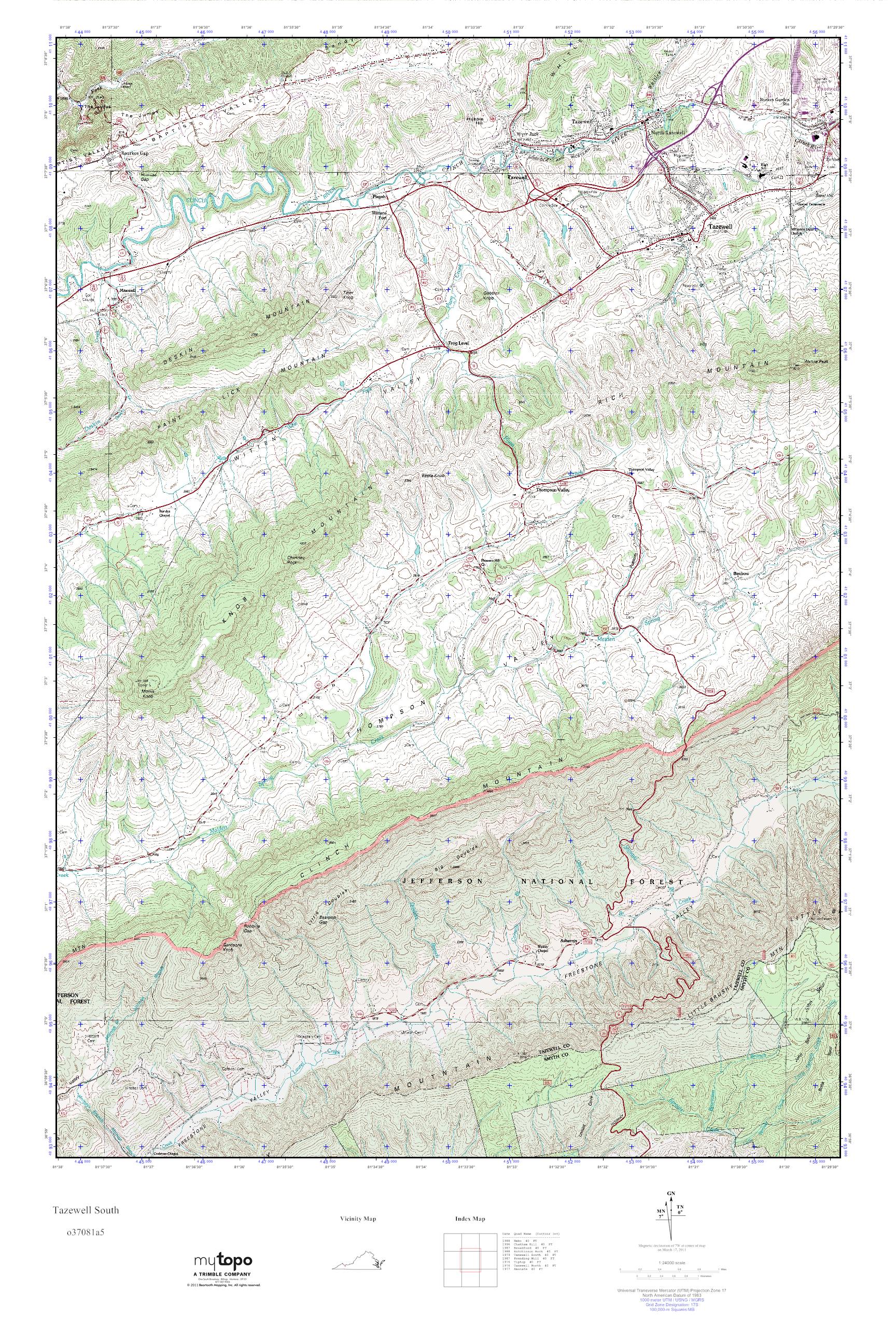 MyTopo Tazewell South, Virginia USGS Quad Topo Map