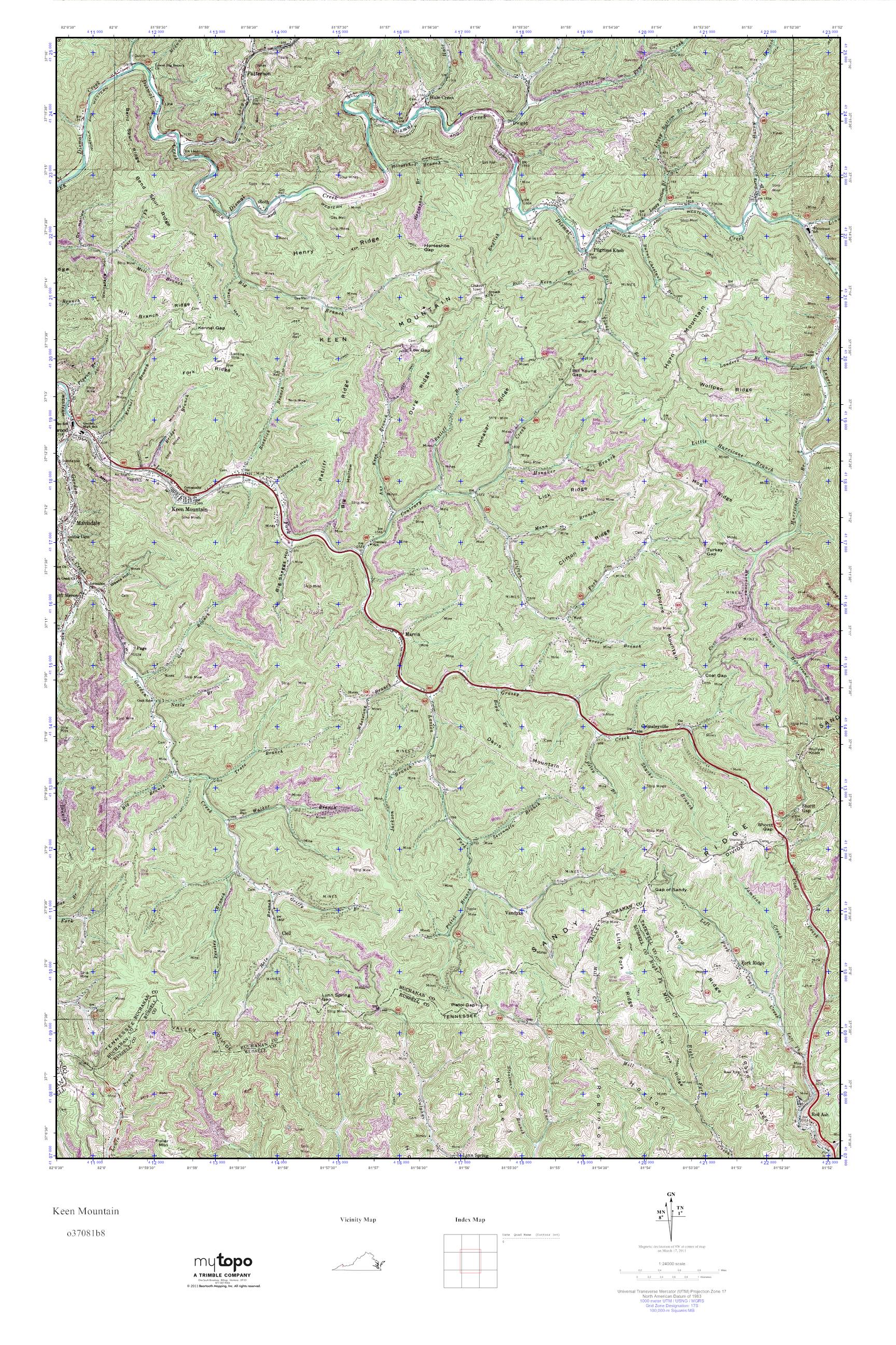 MyTopo Keen Mountain, Virginia USGS Quad Topo Map