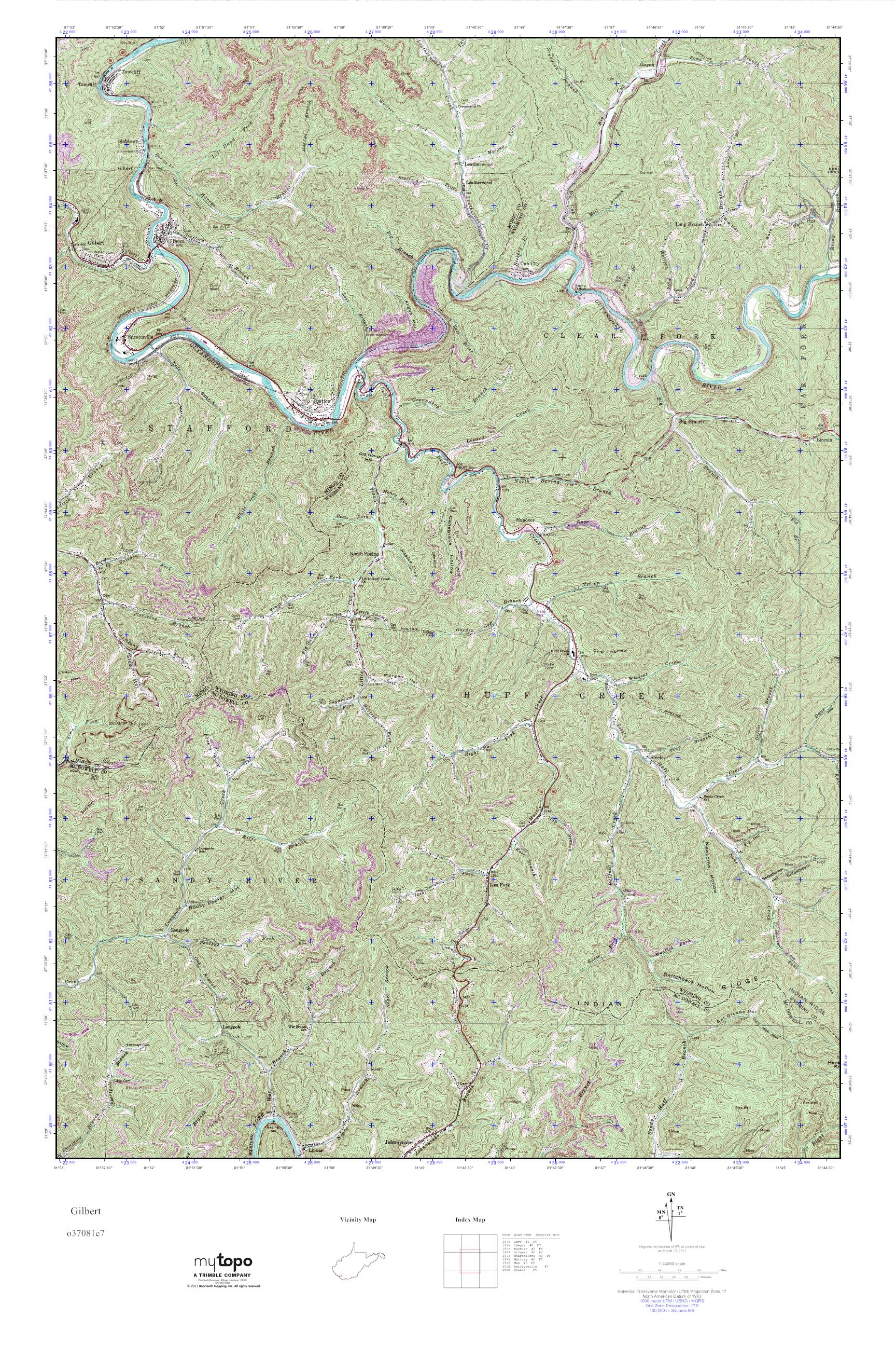 MyTopo Gilbert, West Virginia USGS Quad Topo Map