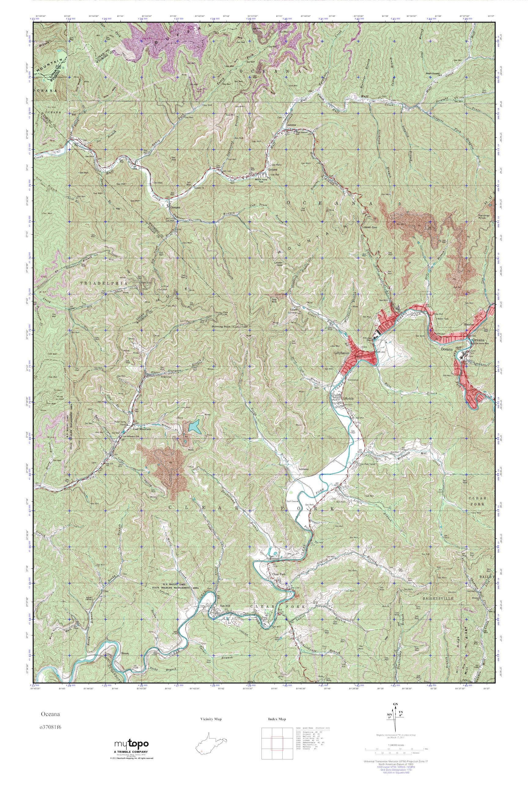 MyTopo Oceana, West Virginia USGS Quad Topo Map