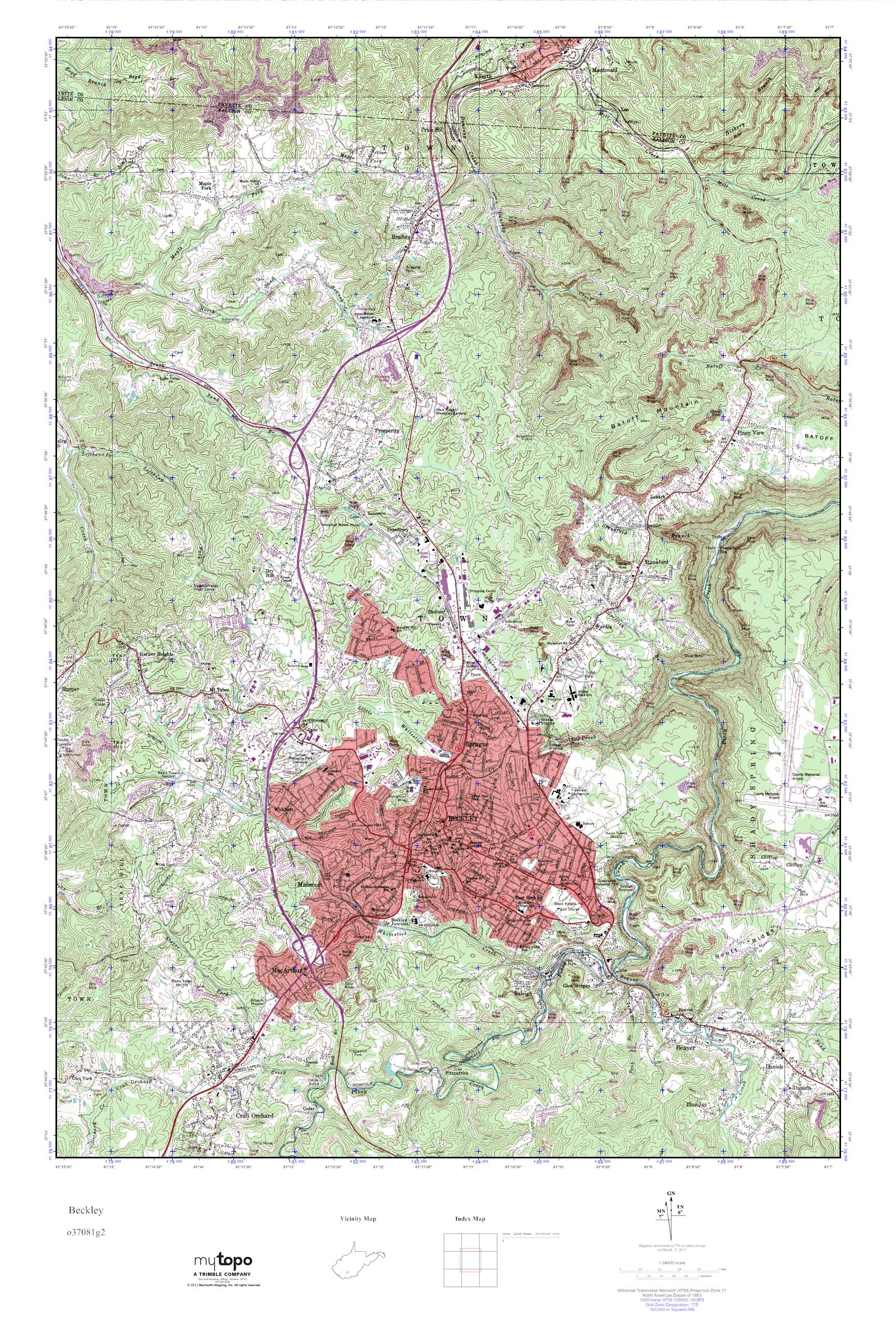 MyTopo Beckley, West Virginia USGS Quad Topo Map