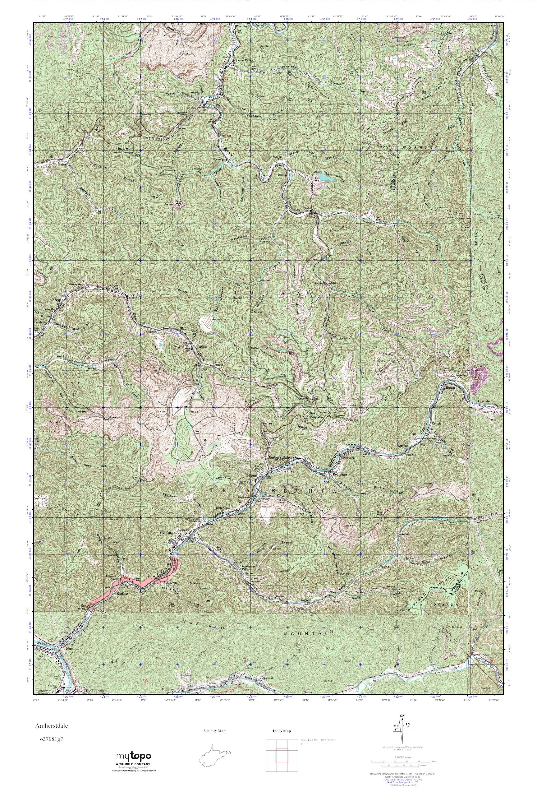 MyTopo Amherstdale, West Virginia USGS Quad Topo Map