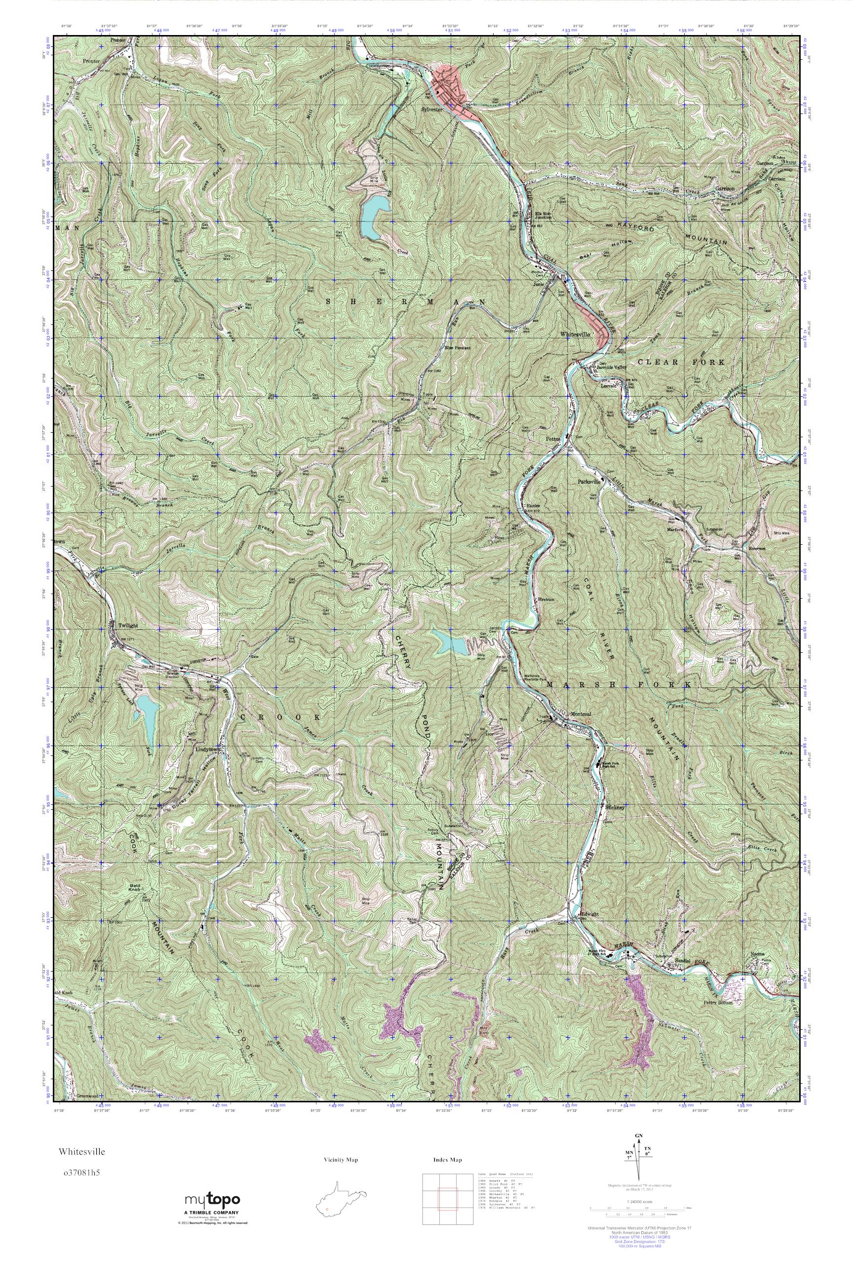 MyTopo Whitesville, West Virginia USGS Quad Topo Map
