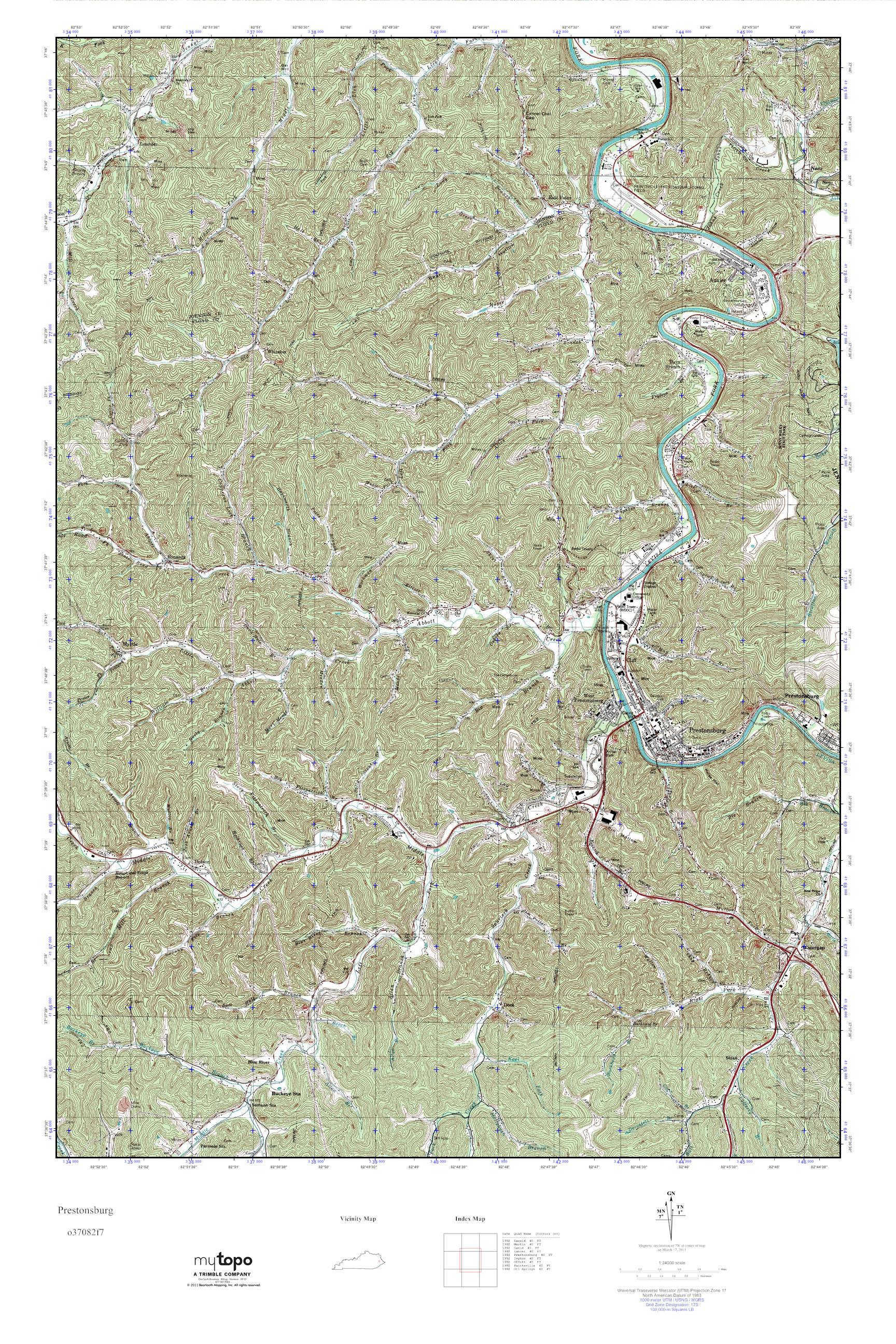 MyTopo Prestonsburg, Kentucky USGS Quad Topo Map