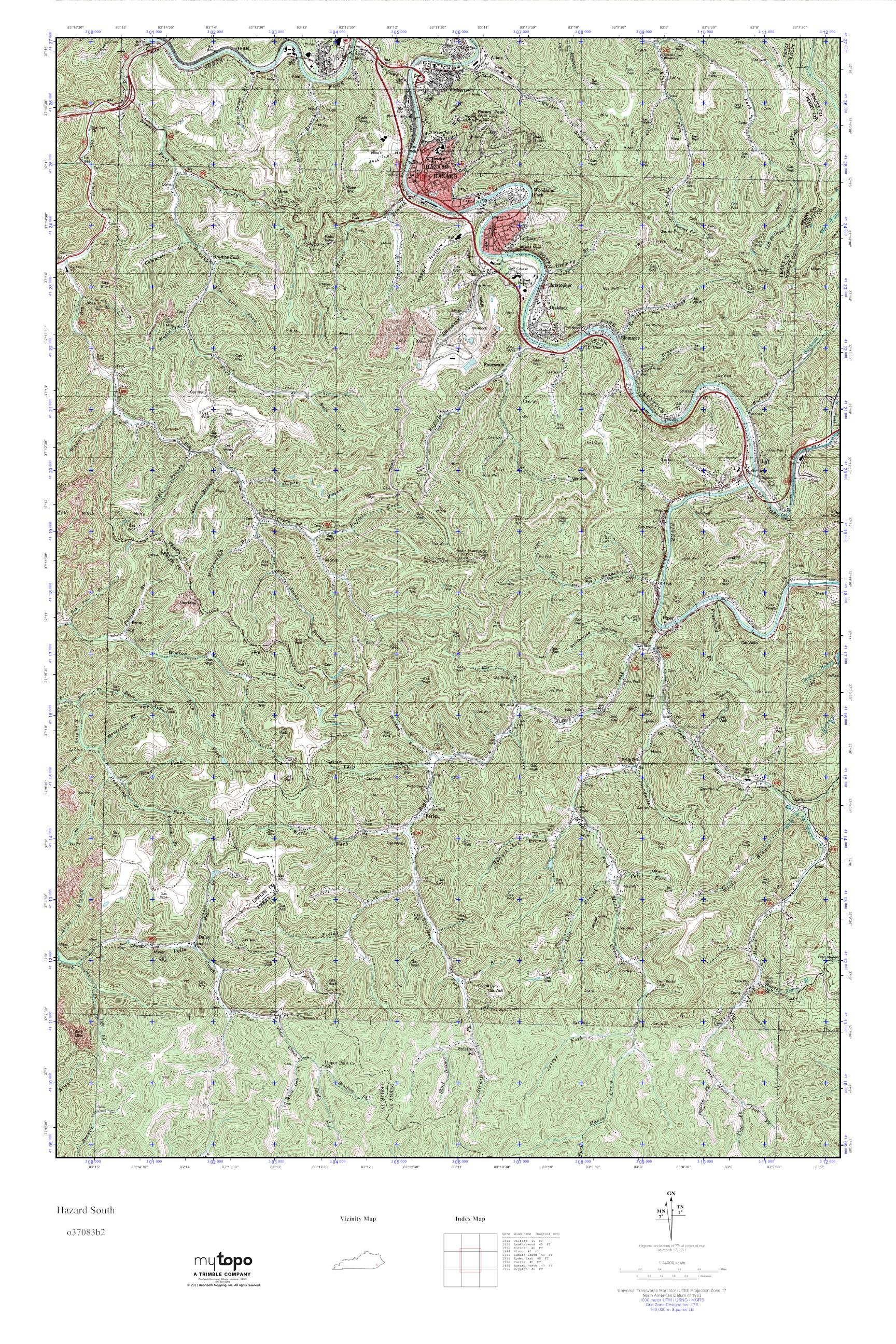 MyTopo Hazard South, Kentucky USGS Quad Topo Map