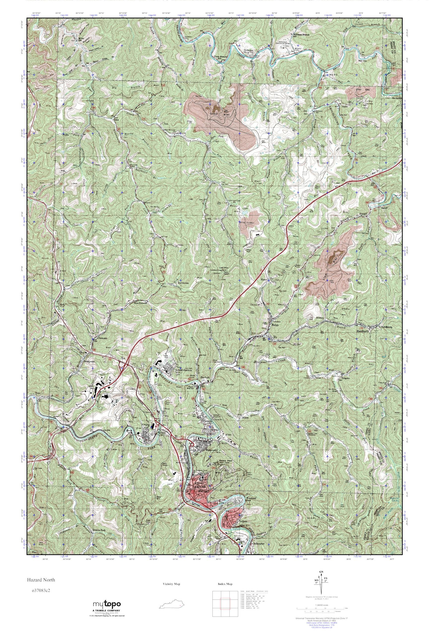 MyTopo Hazard North, Kentucky USGS Quad Topo Map