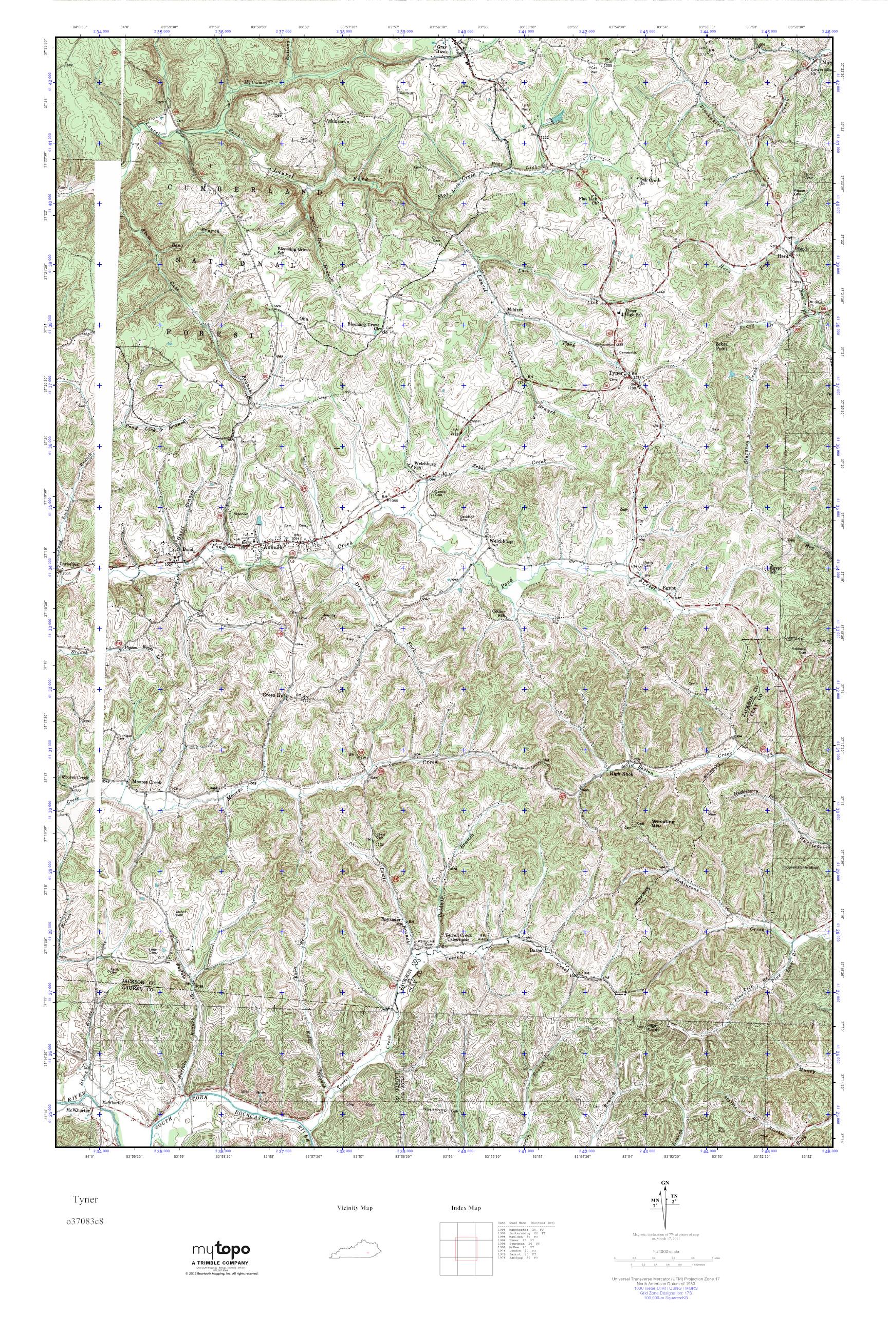 MyTopo Tyner, Kentucky USGS Quad Topo Map