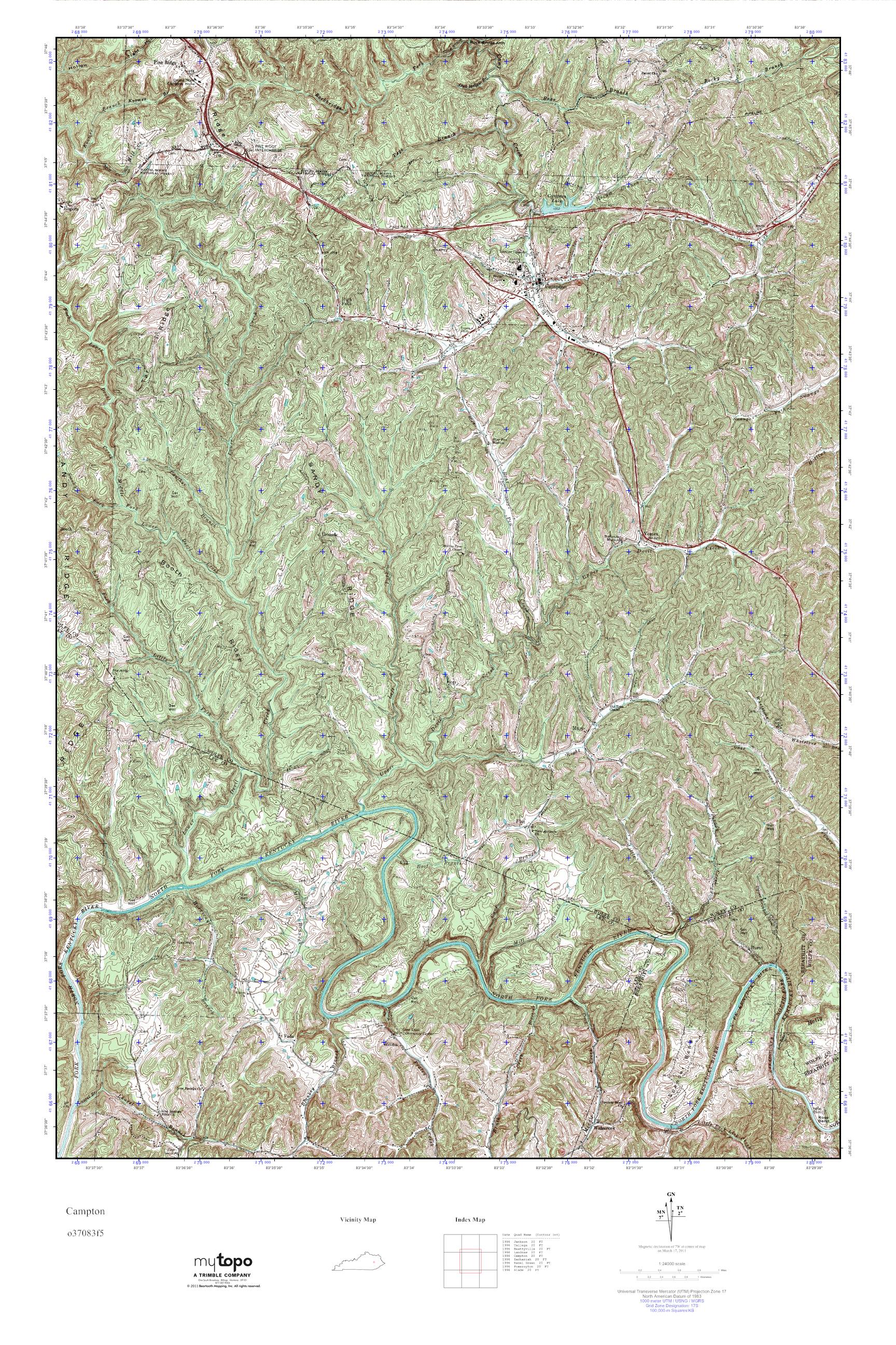 MyTopo Campton, Kentucky USGS Quad Topo Map