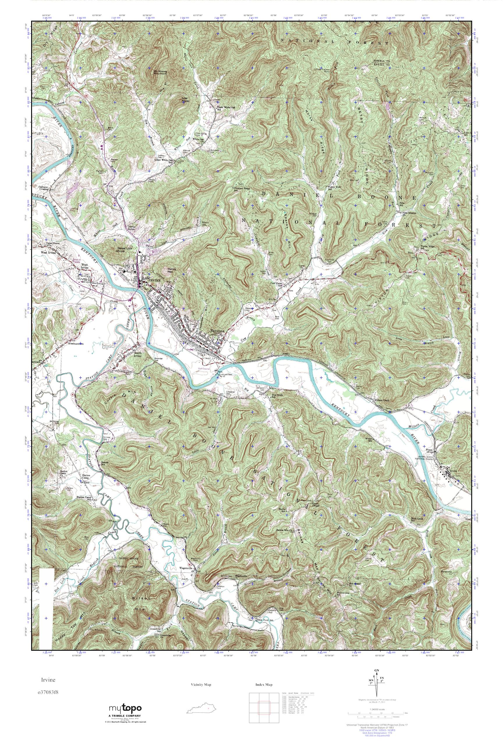 MyTopo Irvine, Kentucky USGS Quad Topo Map