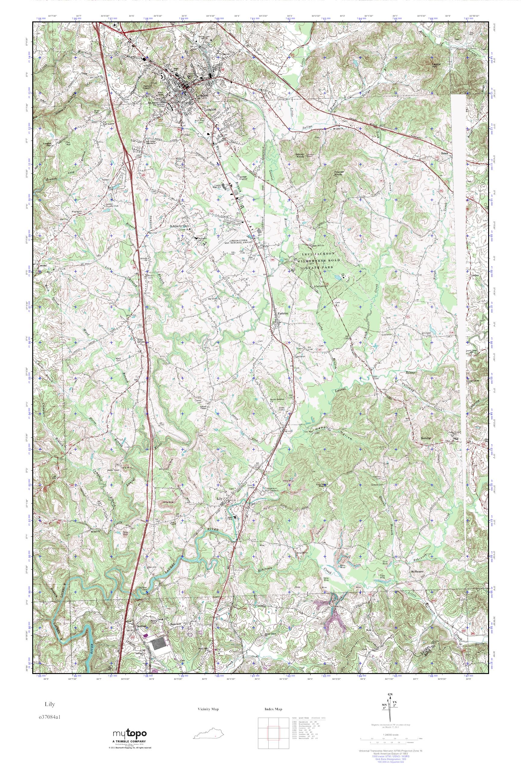 MyTopo Lily, Kentucky USGS Quad Topo Map