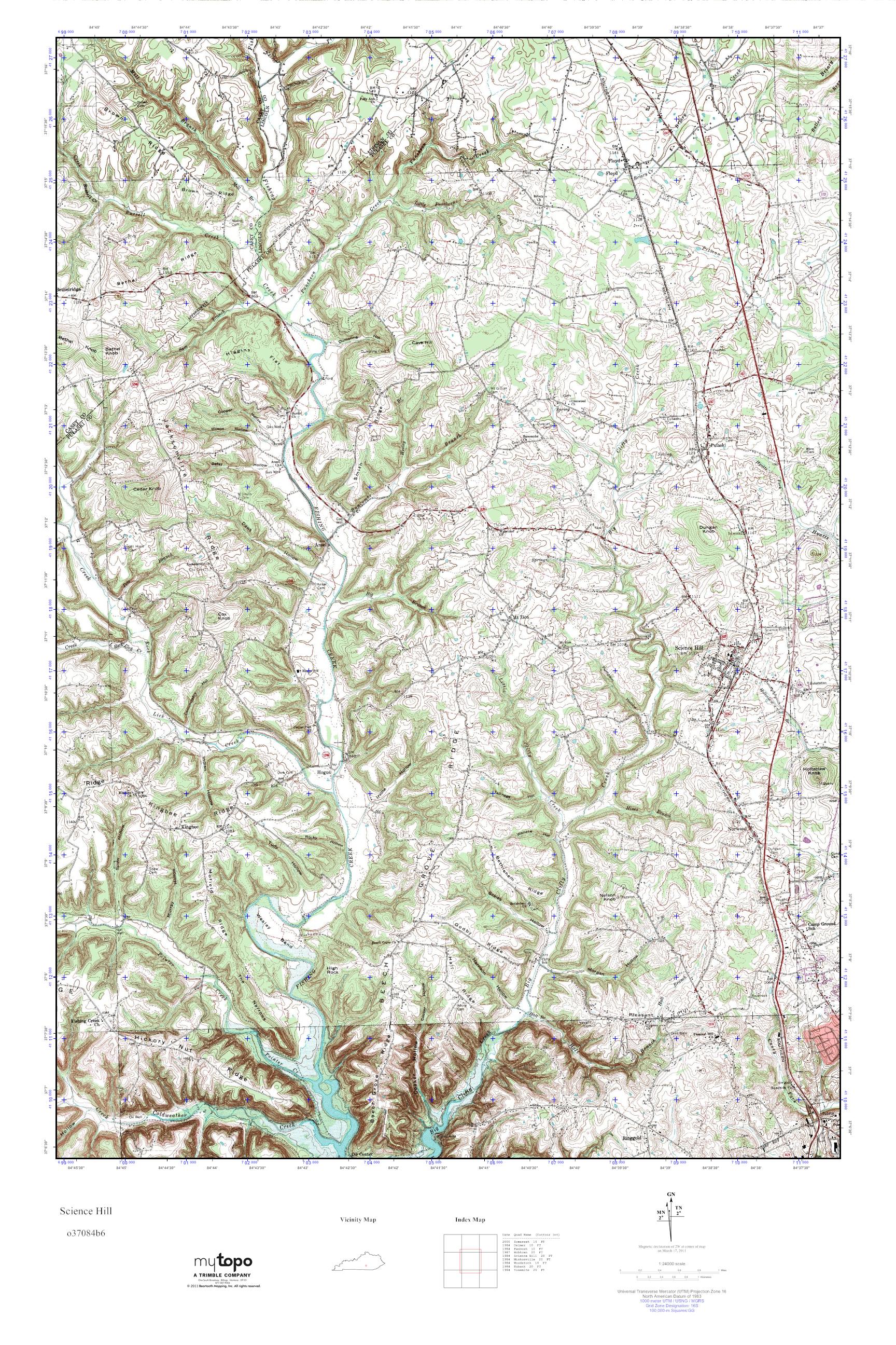 MyTopo Science Hill, Kentucky USGS Quad Topo Map