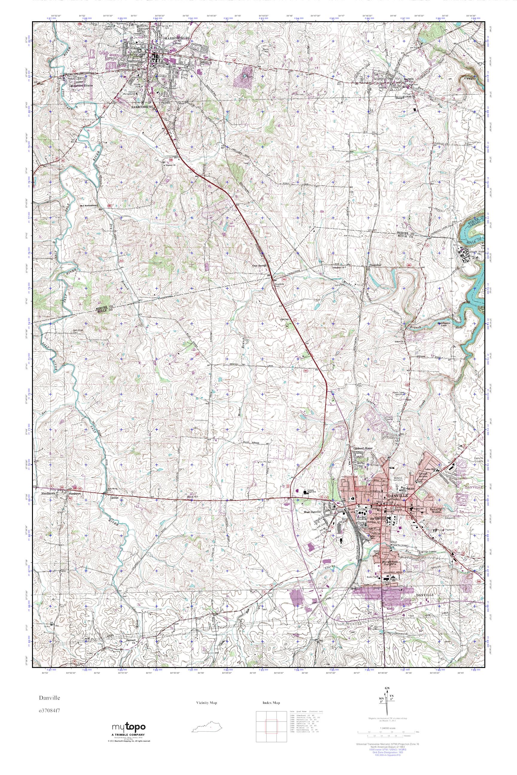 MyTopo Danville, Kentucky USGS Quad Topo Map