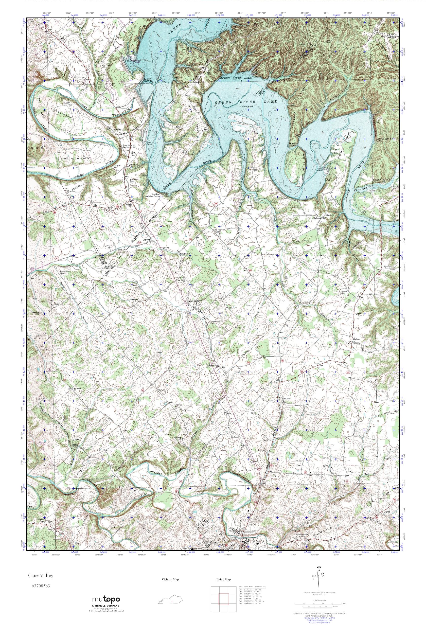 MyTopo Cane Valley, Kentucky USGS Quad Topo Map