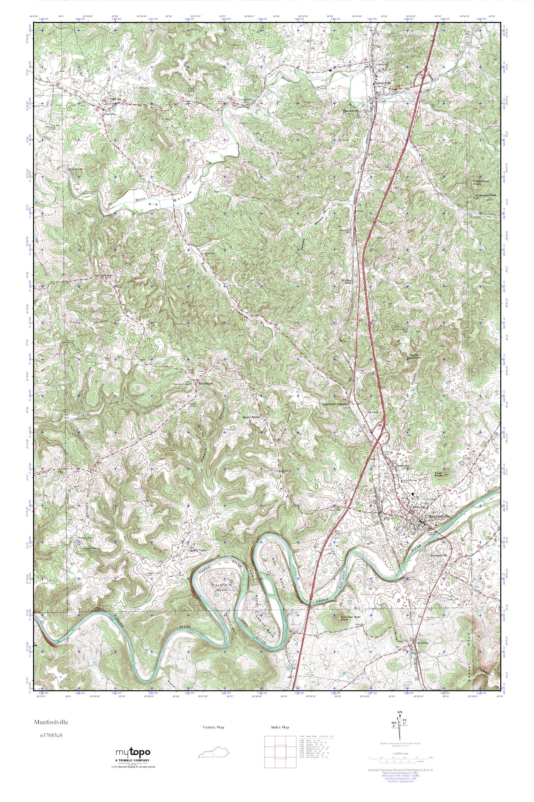 MyTopo Munfordville, Kentucky USGS Quad Topo Map