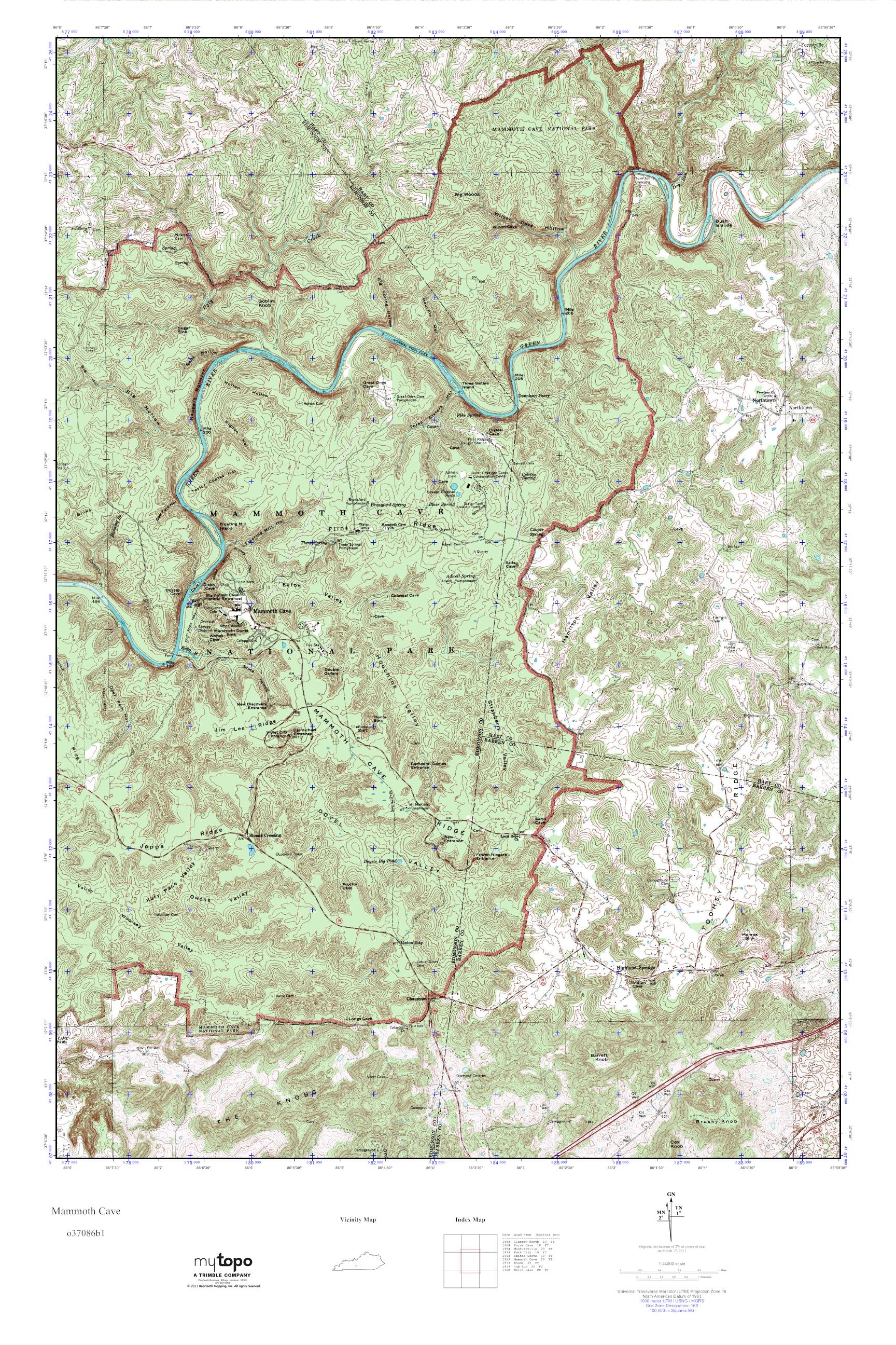 MyTopo Mammoth Cave, Kentucky USGS Quad Topo Map