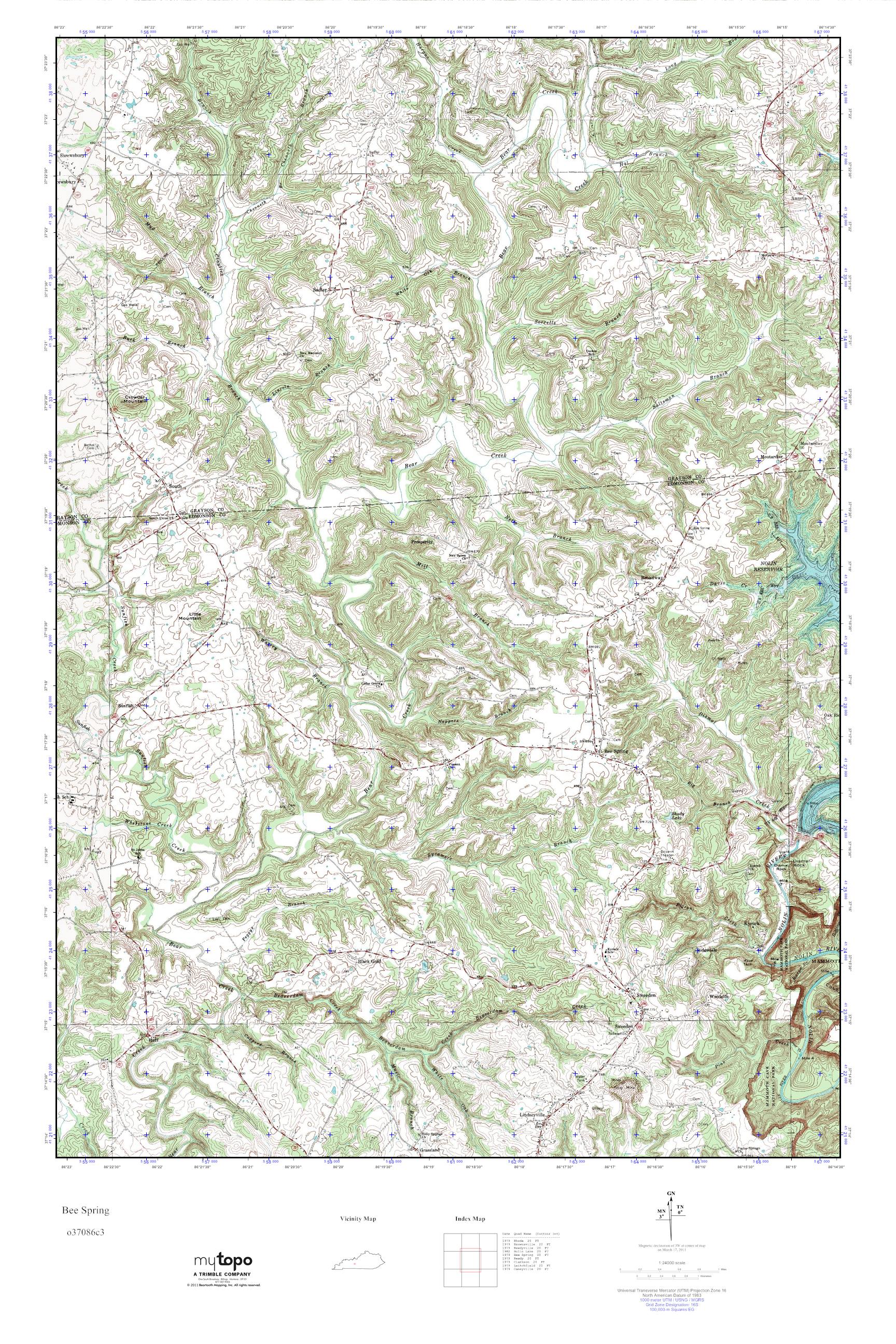 MyTopo Bee Spring, Kentucky USGS Quad Topo Map
