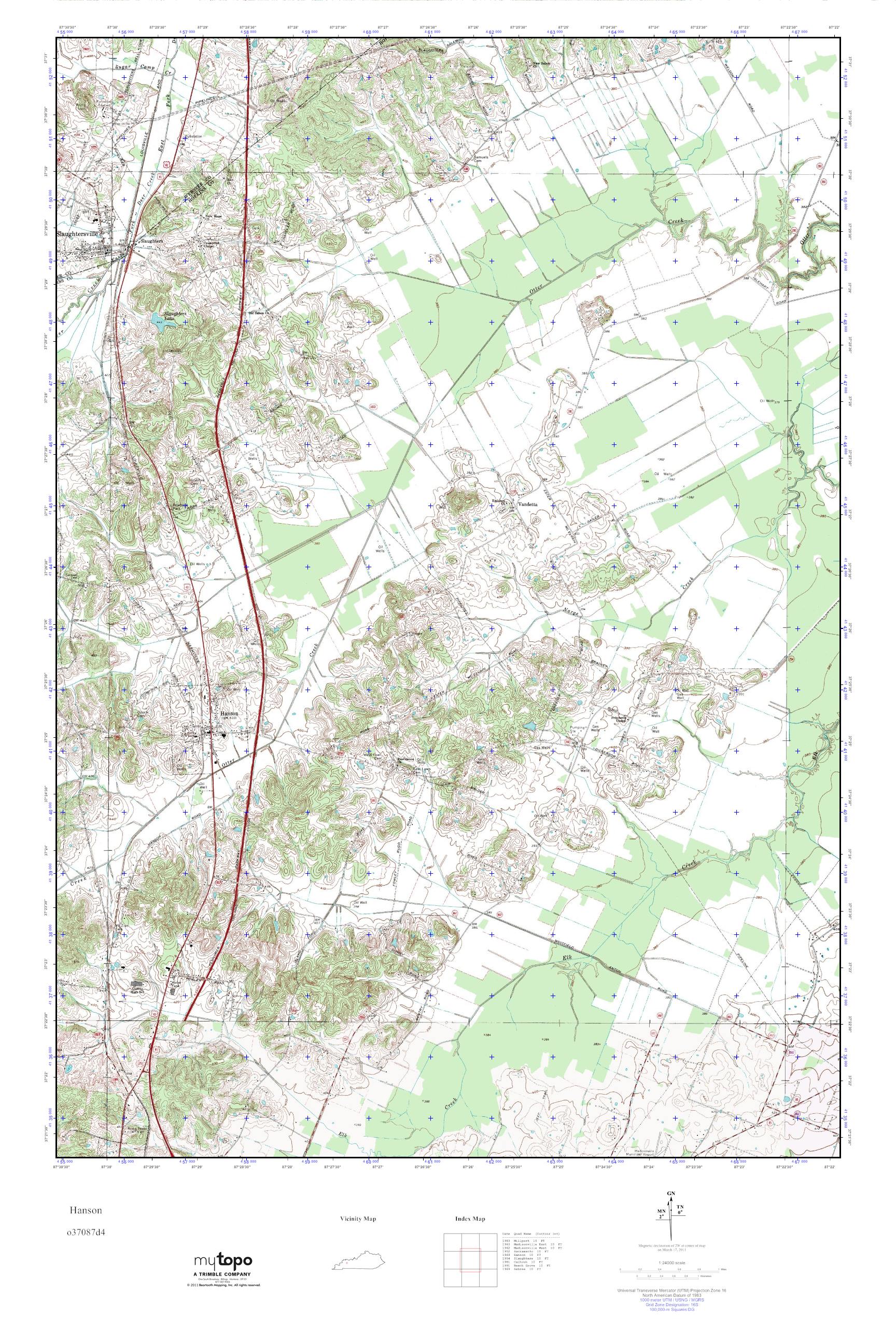 MyTopo Hanson, Kentucky USGS Quad Topo Map