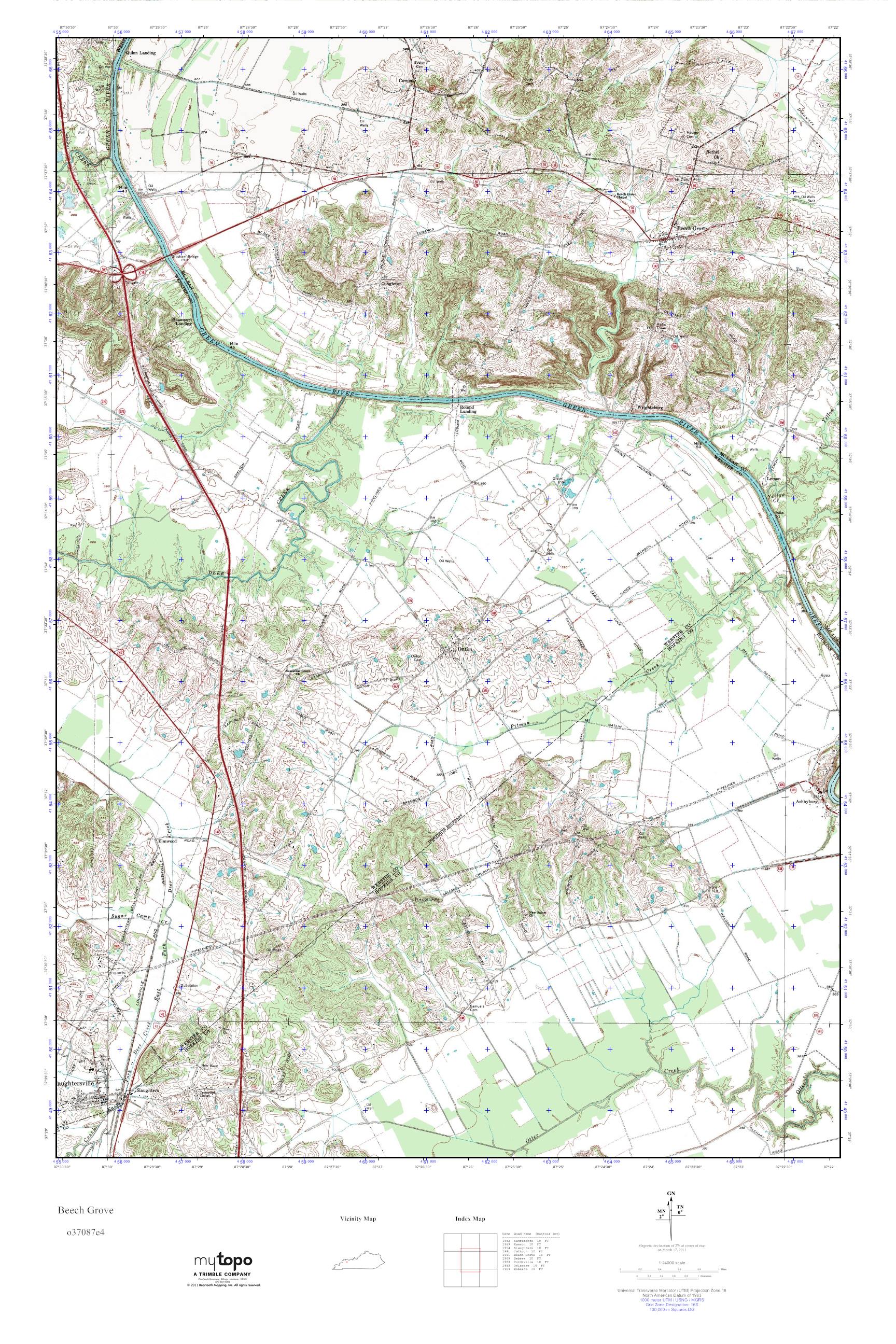 MyTopo Beech Grove, Kentucky USGS Quad Topo Map
