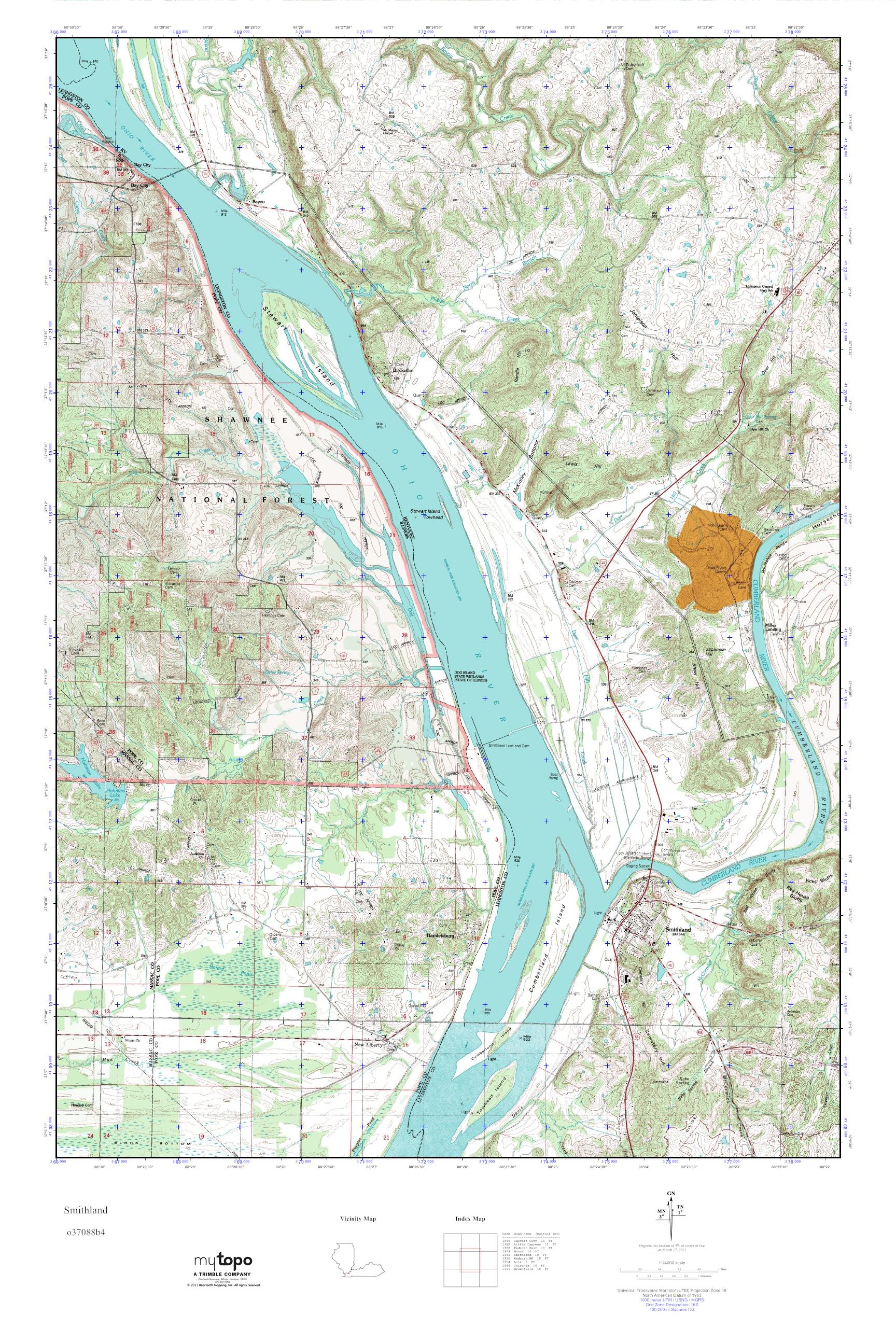 MyTopo Smithland, Kentucky USGS Quad Topo Map
