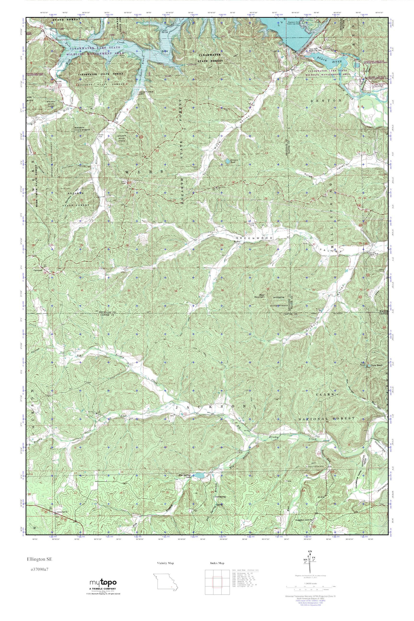 MyTopo Ellington SE, Missouri USGS Quad Topo Map