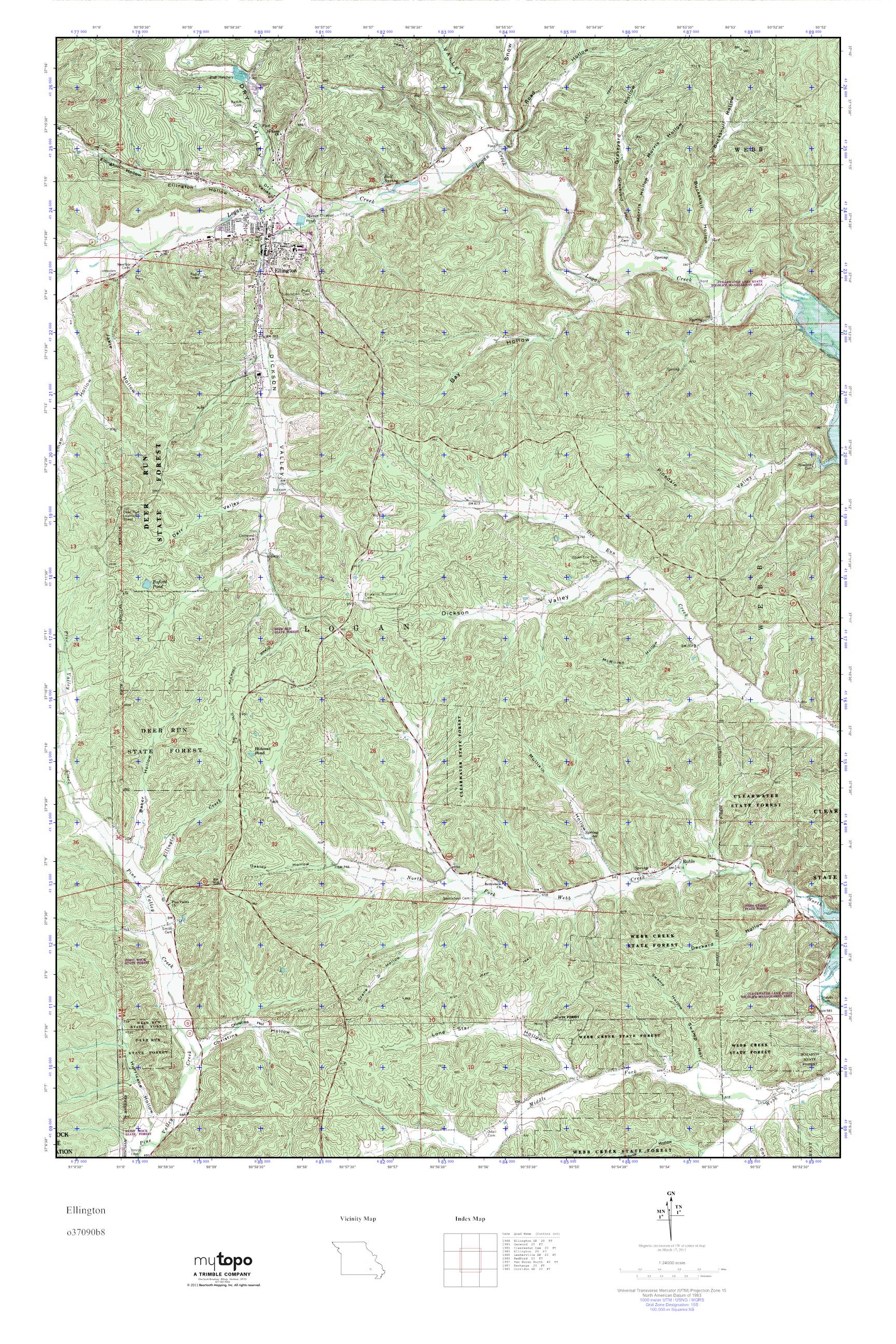 MyTopo Ellington, Missouri USGS Quad Topo Map