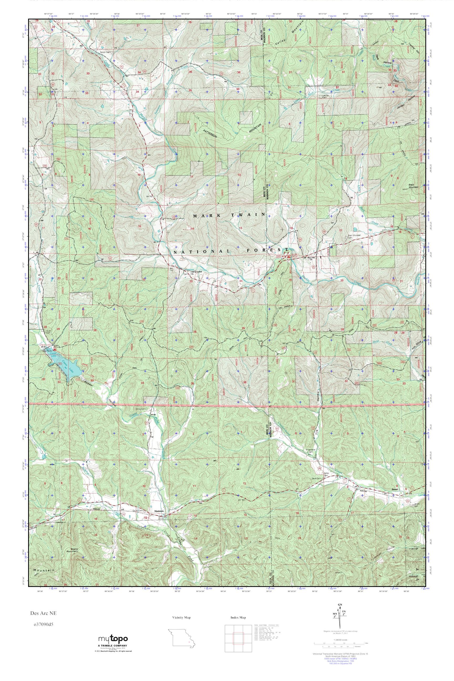 MyTopo Des Arc NE, Missouri USGS Quad Topo Map