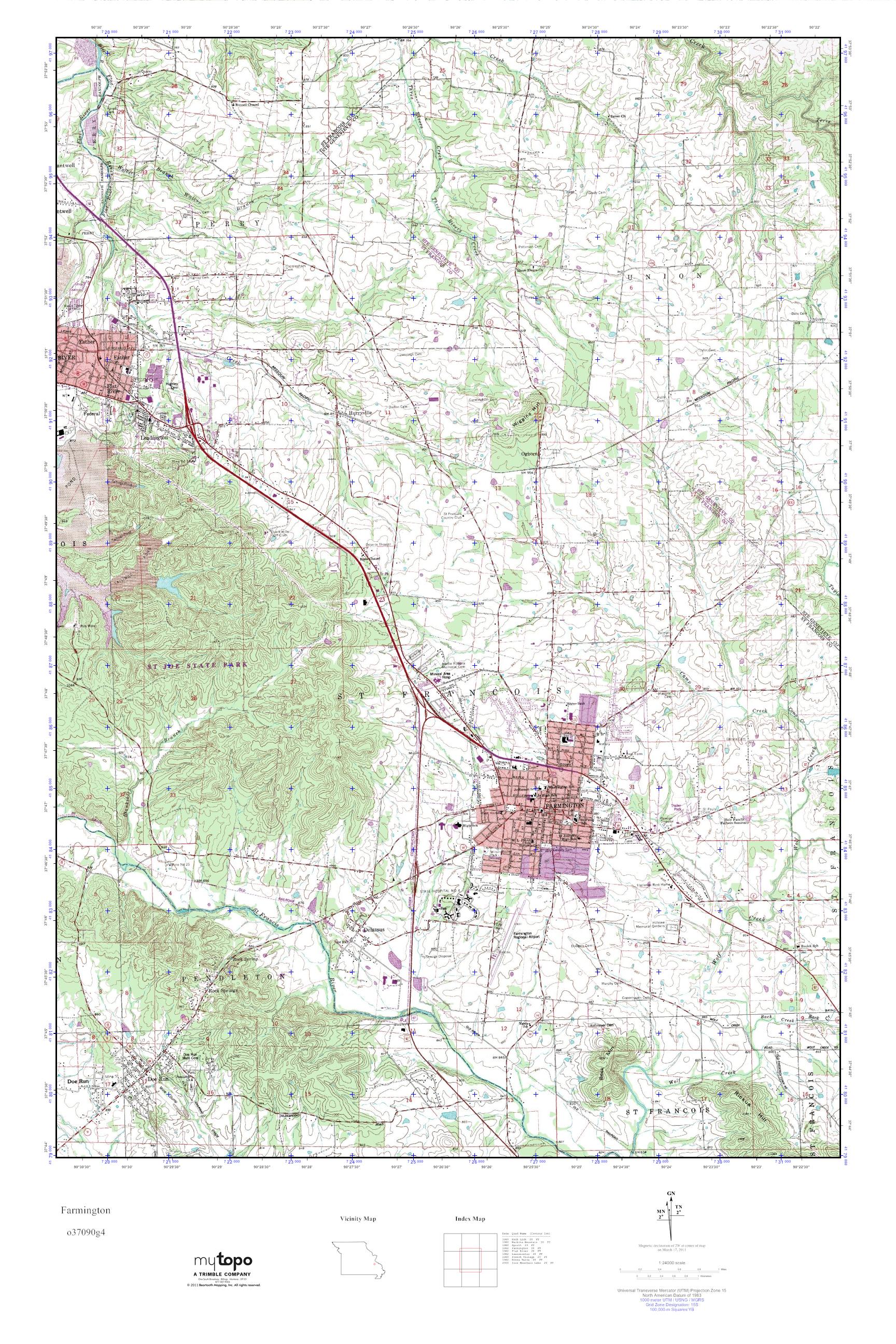 MyTopo Farmington, Missouri USGS Quad Topo Map