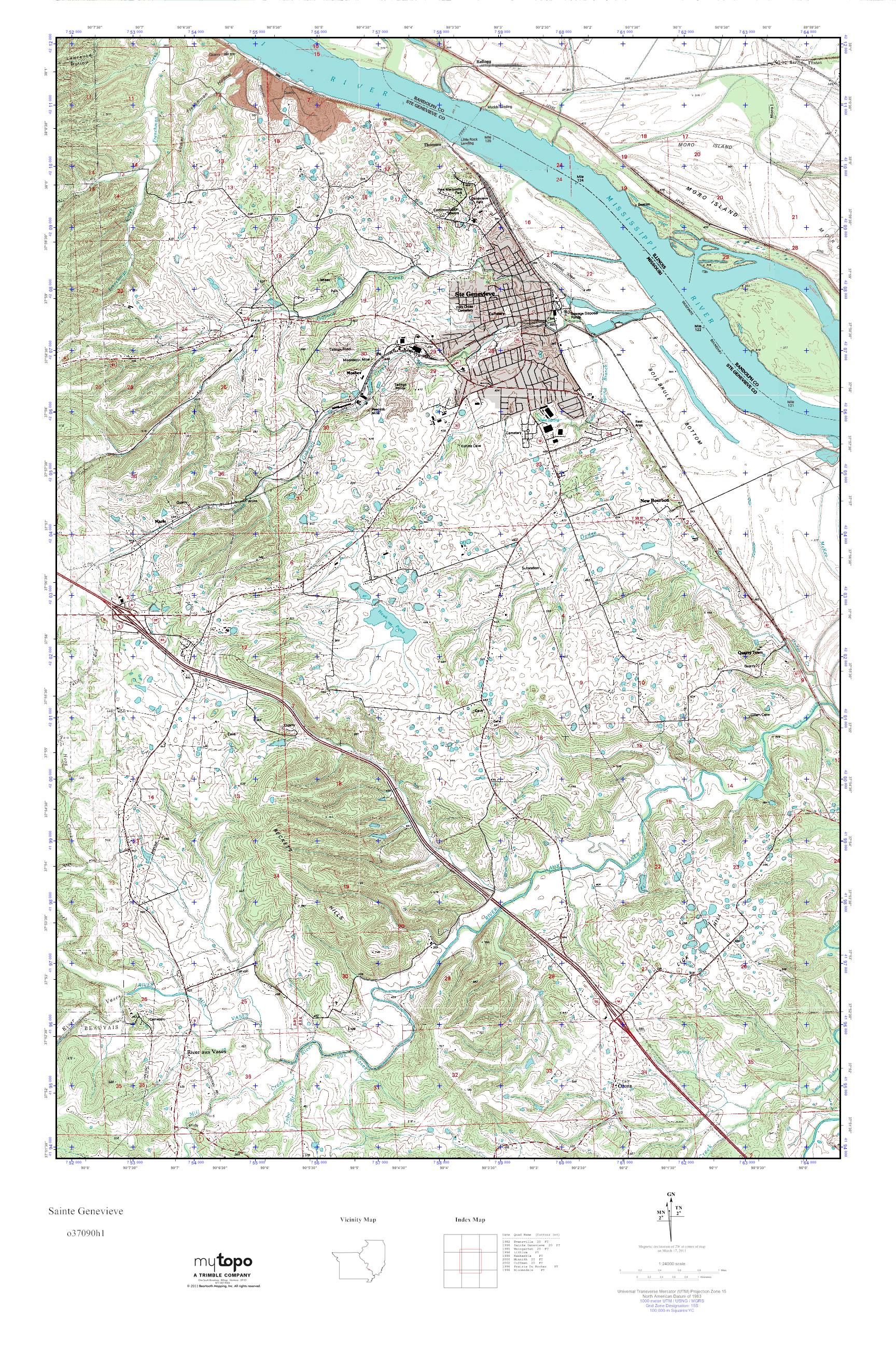 MyTopo Sainte Genevieve, Missouri USGS Quad Topo Map
