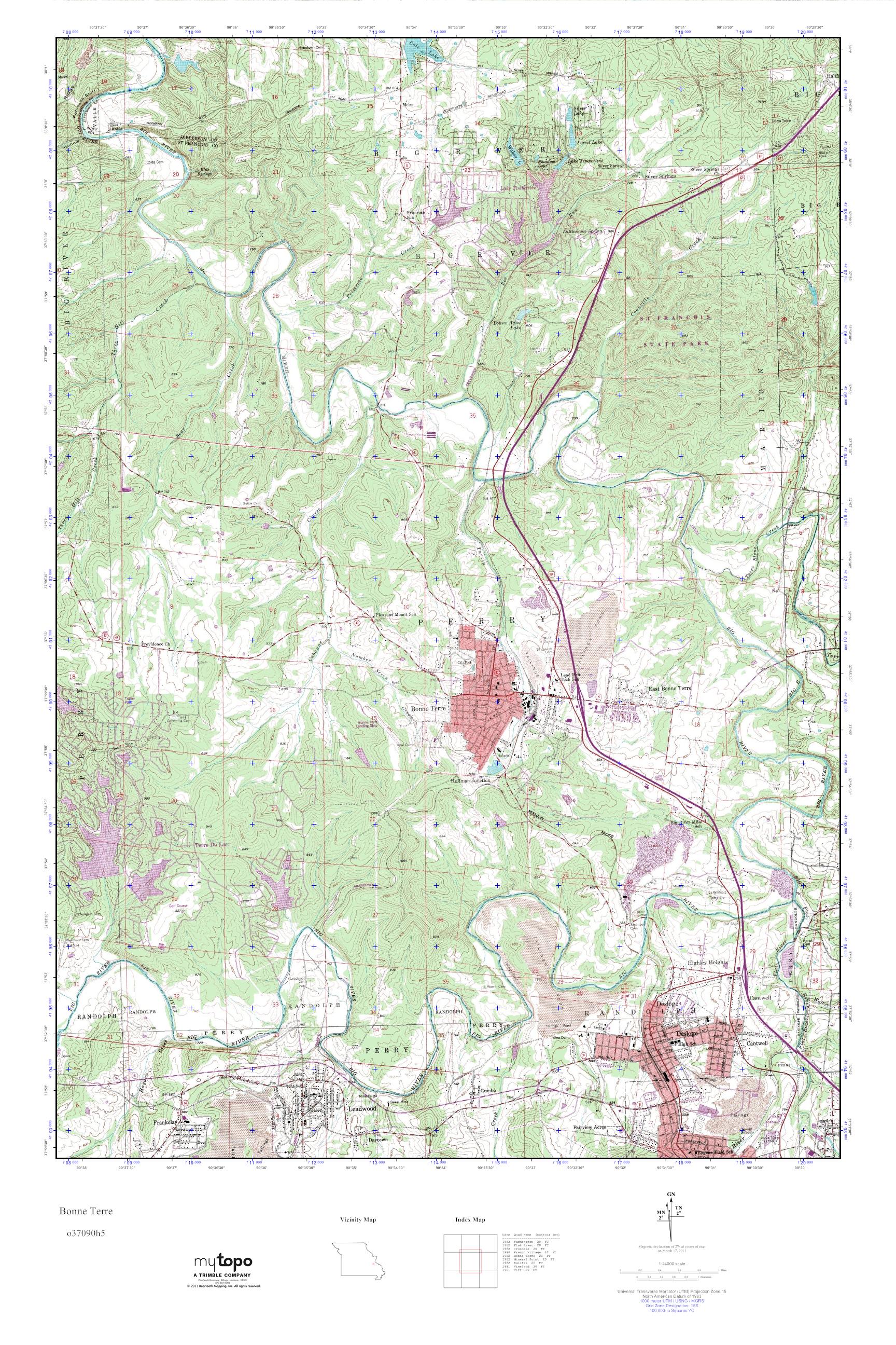 MyTopo Bonne Terre, Missouri USGS Quad Topo Map