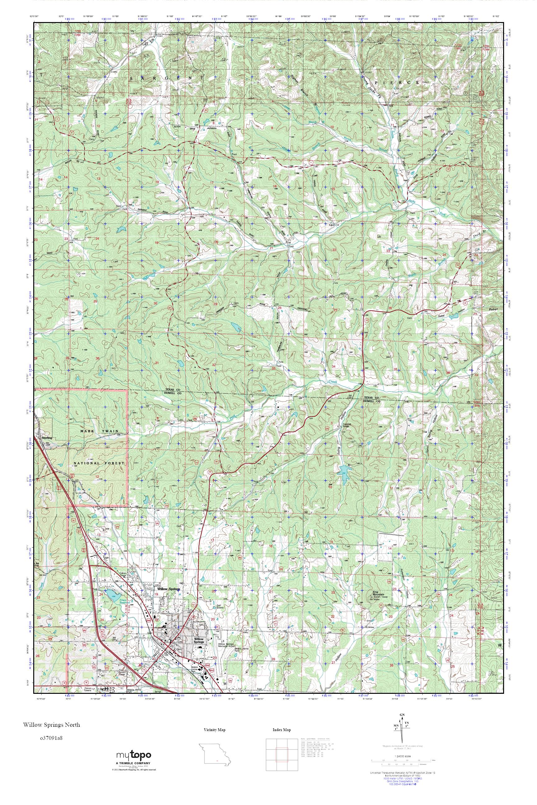 MyTopo Willow Springs North, Missouri USGS Quad Topo Map