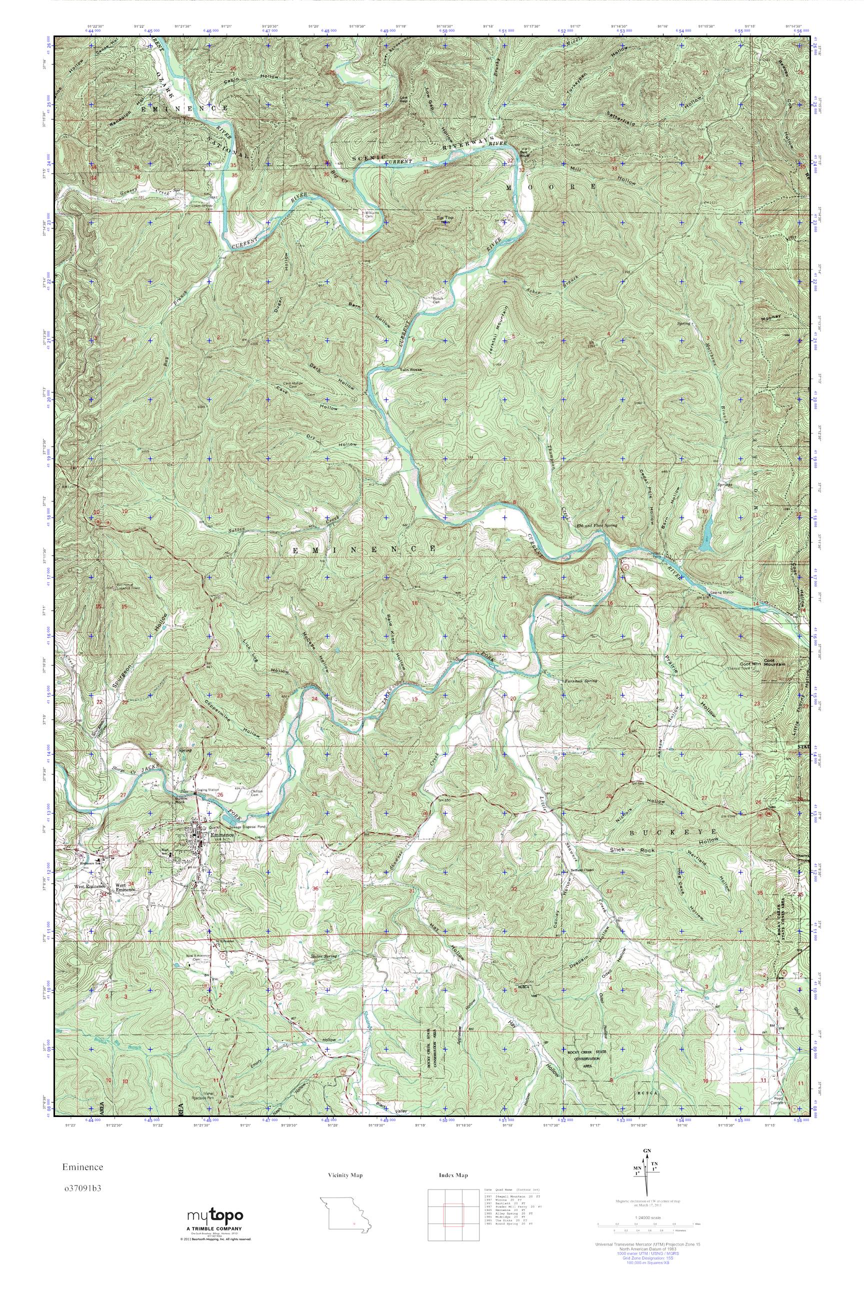 MyTopo Eminence, Missouri USGS Quad Topo Map