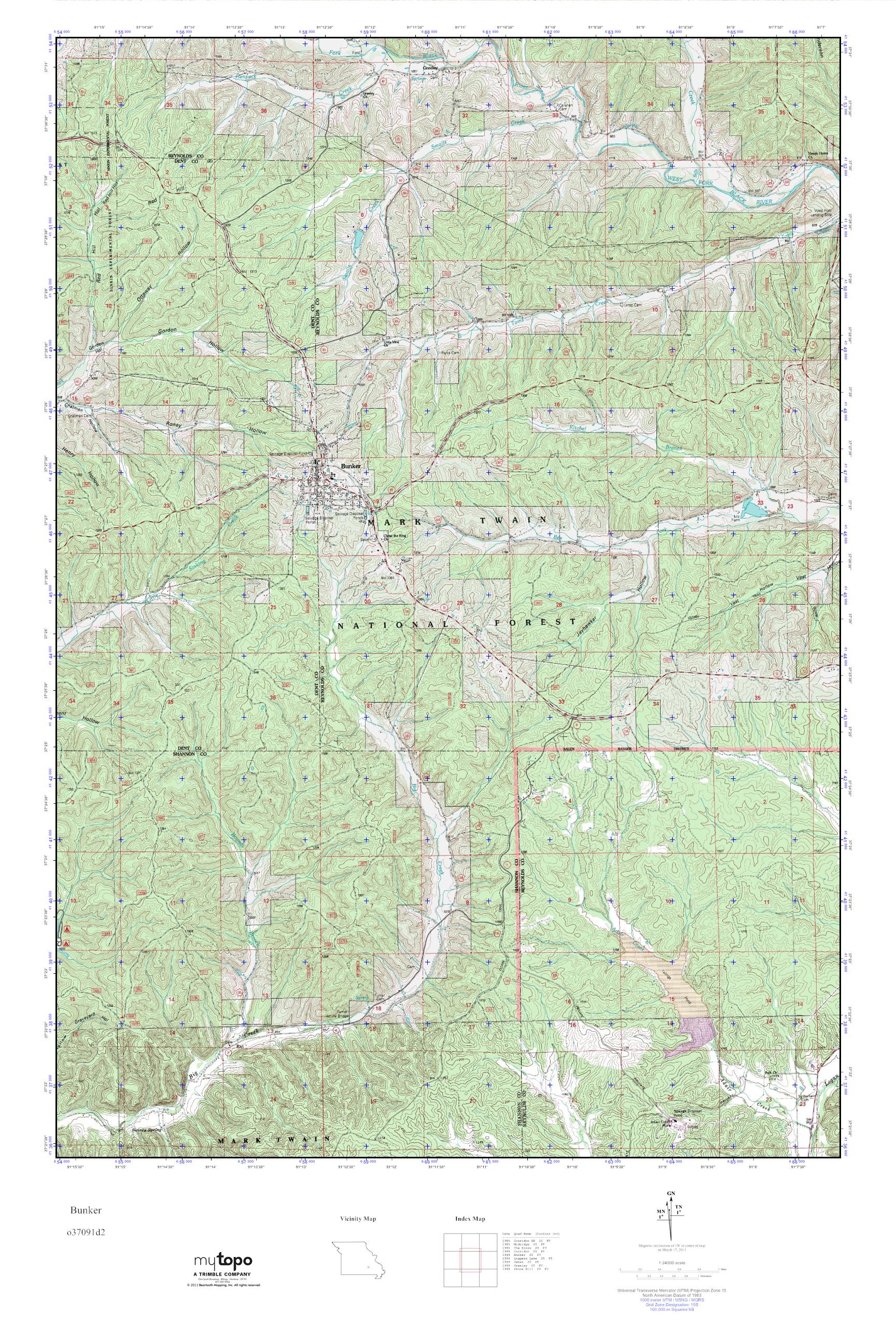 MyTopo Bunker, Missouri USGS Quad Topo Map